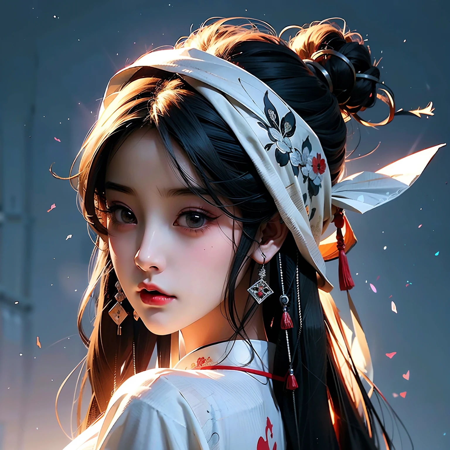 long whitr hair，Anime girl with white shirt and black hat, a beautiful anime portrait, Beautiful character painting, Guviz-style artwork, Guviz, Stunning anime face portrait, beautiful drawing style, Beautiful anime style, Beautiful anime girl, Chinese girl, traditional drawing style, Beautiful anime face, cute delicate face, Portrait of an anime girl