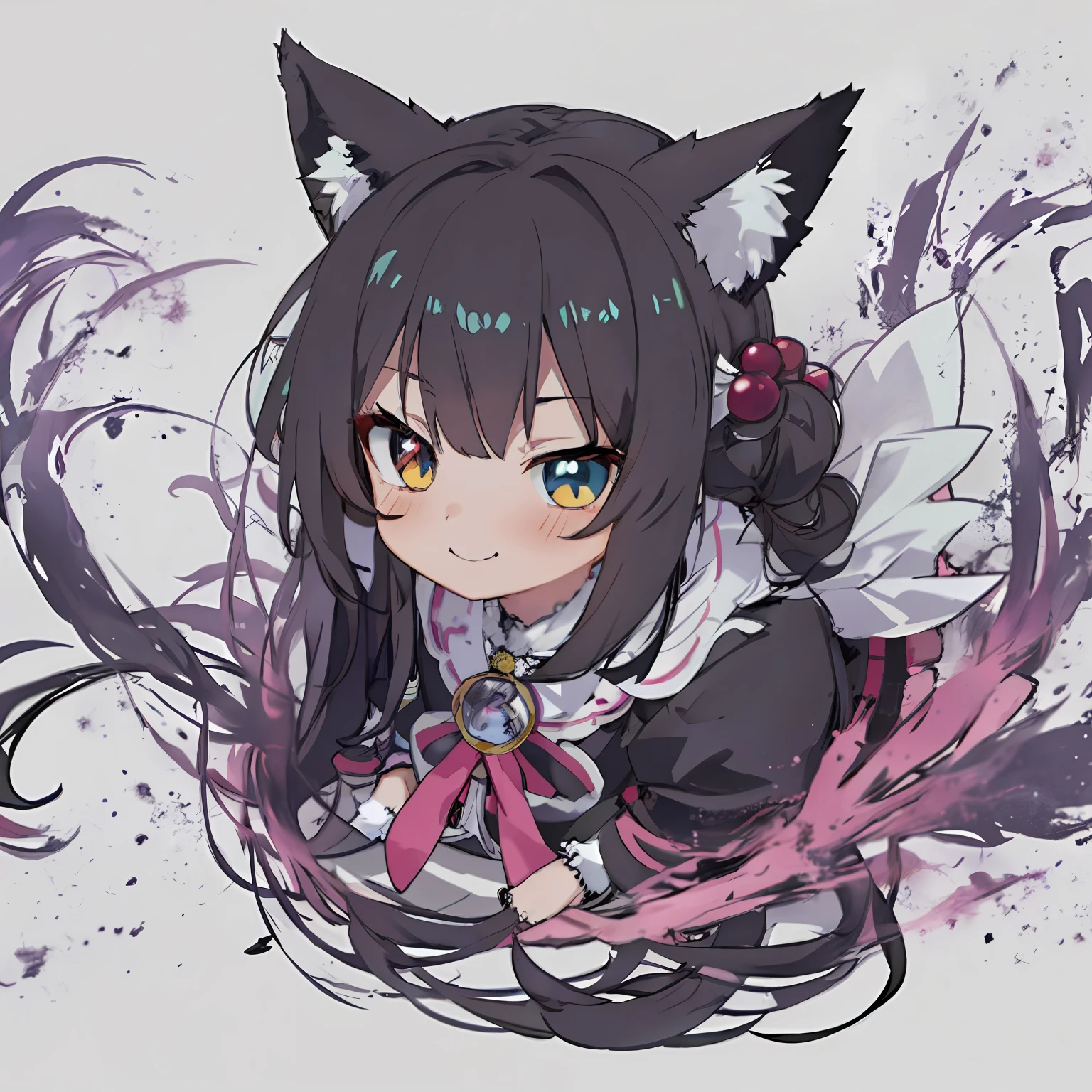 black hair, hair bobbles, wince, longeyelashes, solid circle eyes, fake animal ears, light smile, ear blush, fang, Surrealism, drop shadow, anaglyph, stereogram, tachi-e, pov, atmospheric perspective, 8k, super detail, ccurate, best quality, highres, 16k, best quality, award winning, masterpiece, anatomically correct, high details, super detail