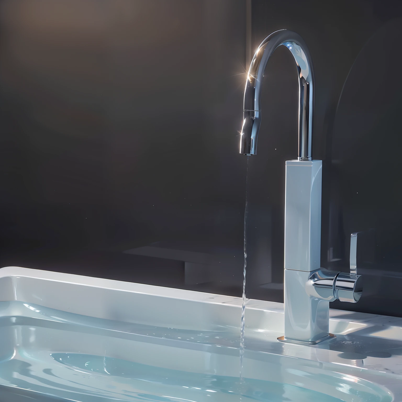 ((best qualtiy)), ((tmasterpiece)), (The is very detailed:1.3), 3D,Faucets and sinks on the washbasin,serene emotion,exquisitedetails,Sparkling,sleek flowing shapes,steins,Visually stunning,Stainless steel design,Product photo,product introduction photos,SleekDesign,short spout, 3D product render,scenic full shot,sleek cool waterproof design,Pastels by Alexander Fedosav,cg society contest winner,bauhause,serene emotion,exquisitedetails.Faucets filled with water and sinks filled with water,Light,siluette,water bloom,The faucet has a large water flow