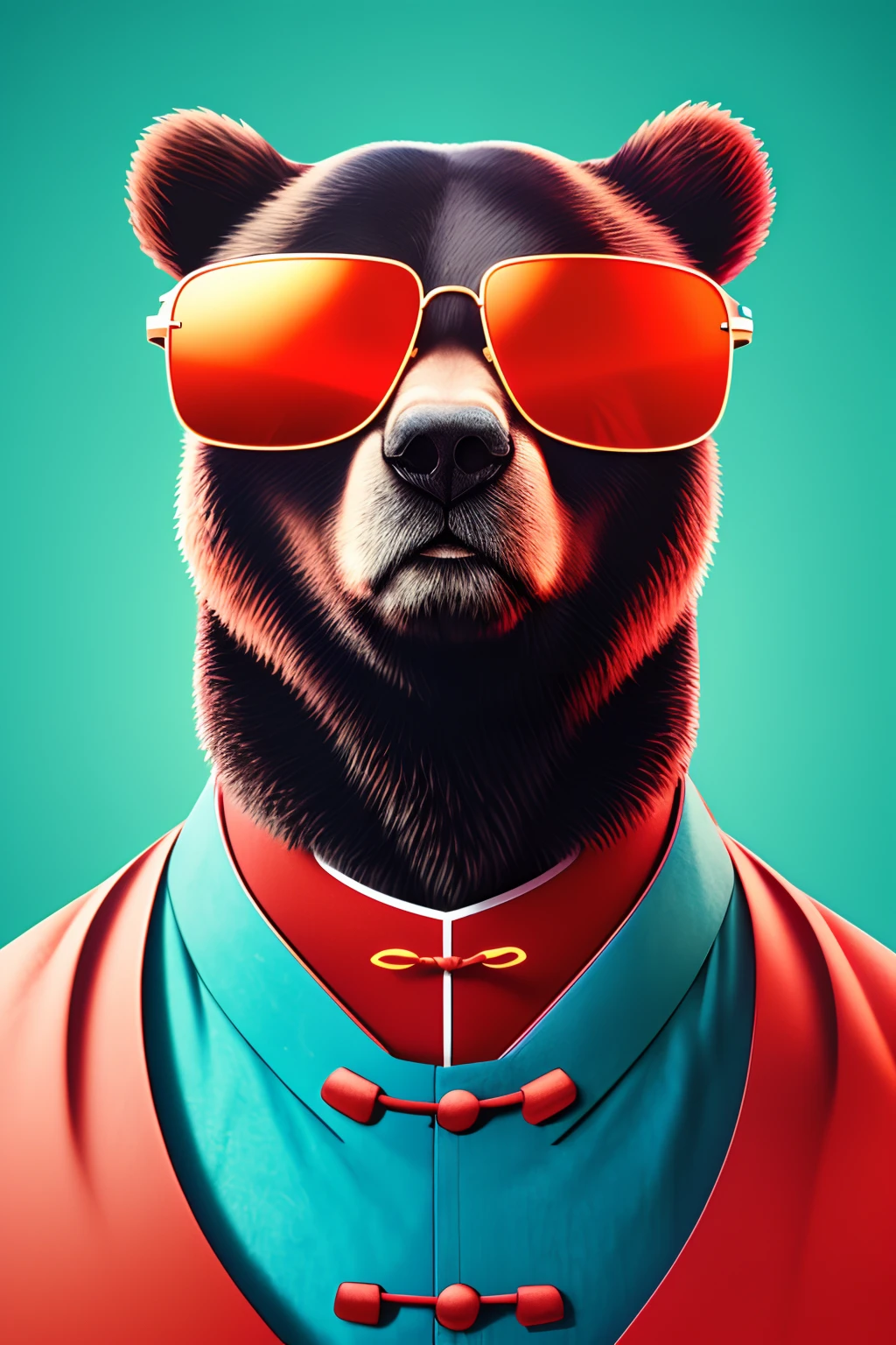 Chinese character“怪熊”, sunglasses, bear, Surrealism, drop shadow, anaglyph, stereogram, tachi-e, pov, atmospheric perspective, 8k, super detail, ccurate, best quality --auto