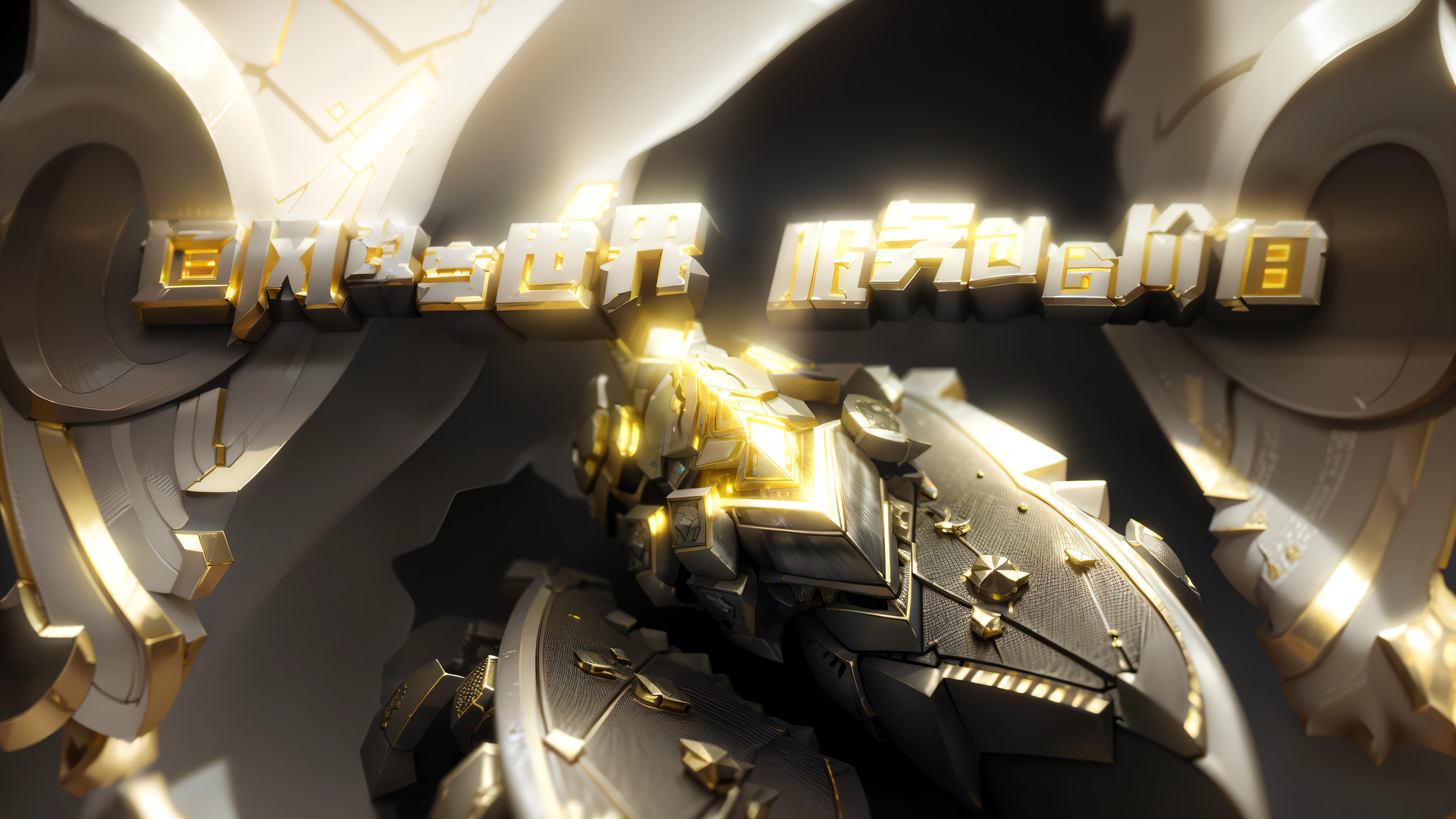 Three-dimensional metallic lettering,Silver-white three-dimensional luminescent metallic texture clear lettering,The gold texture is strong,cyber punk perssonage,light glow,Clear texture,The scene is atmospheric and simple,8k,Lots of detail,The rendering is highly detailed,Strong sense of three-dimensionality
