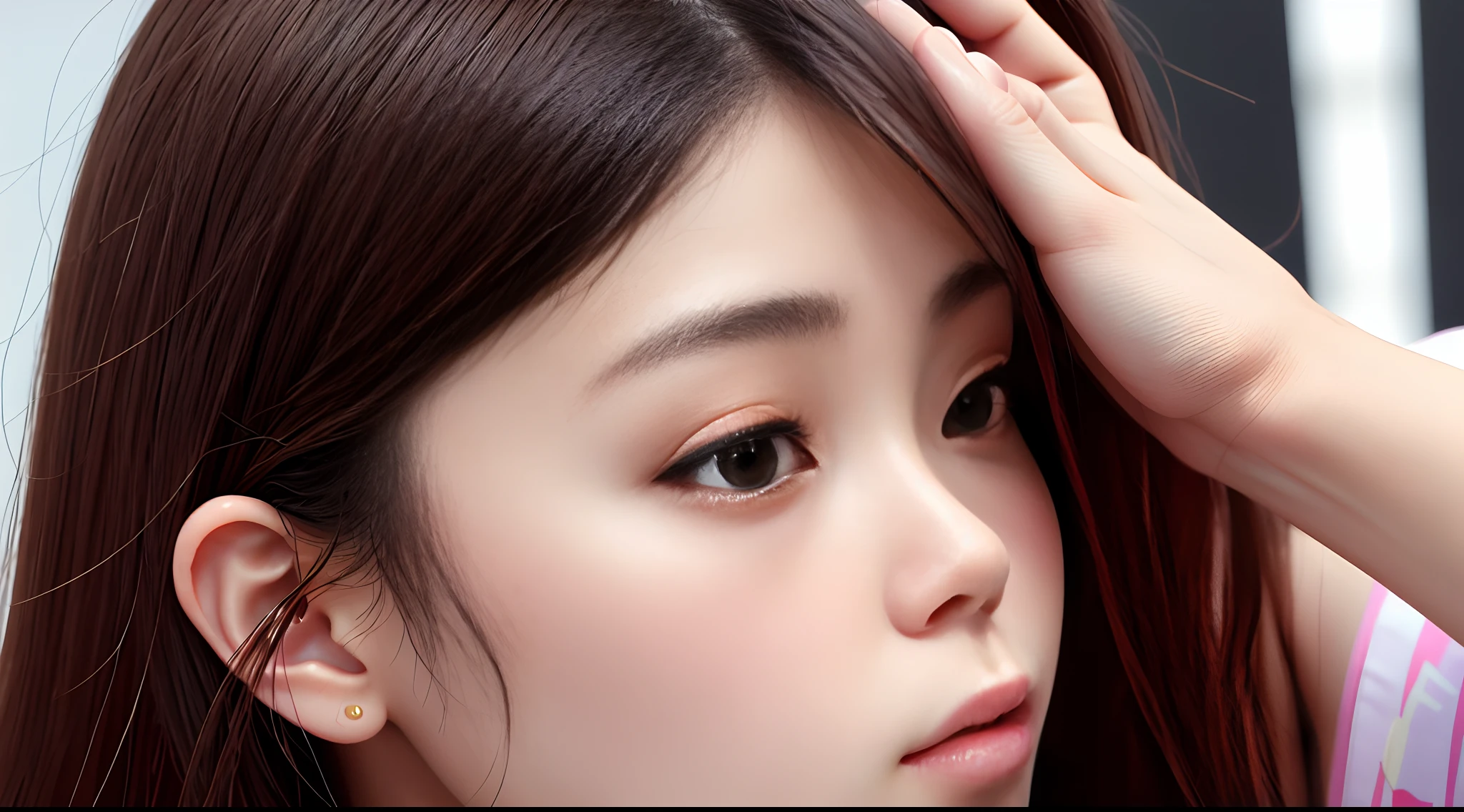 Close-up of female cheeks、perspiring、
