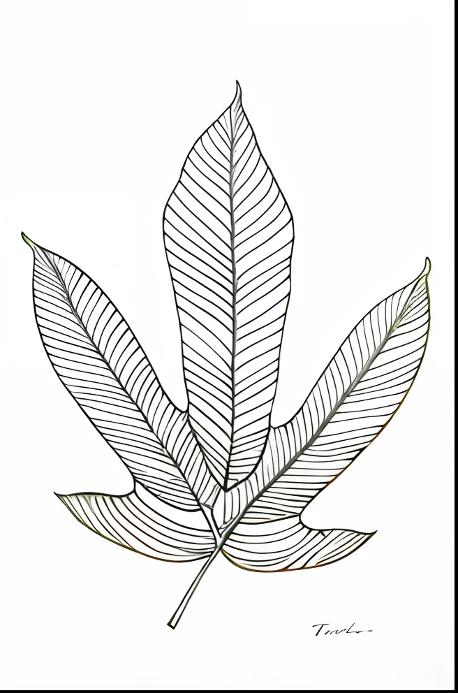 Close-up of thick-leaved plant line drawing of banyan tree，The leaves are palm-shaped，White background，Mono Color，Line drawings，tmasterpiece，Need