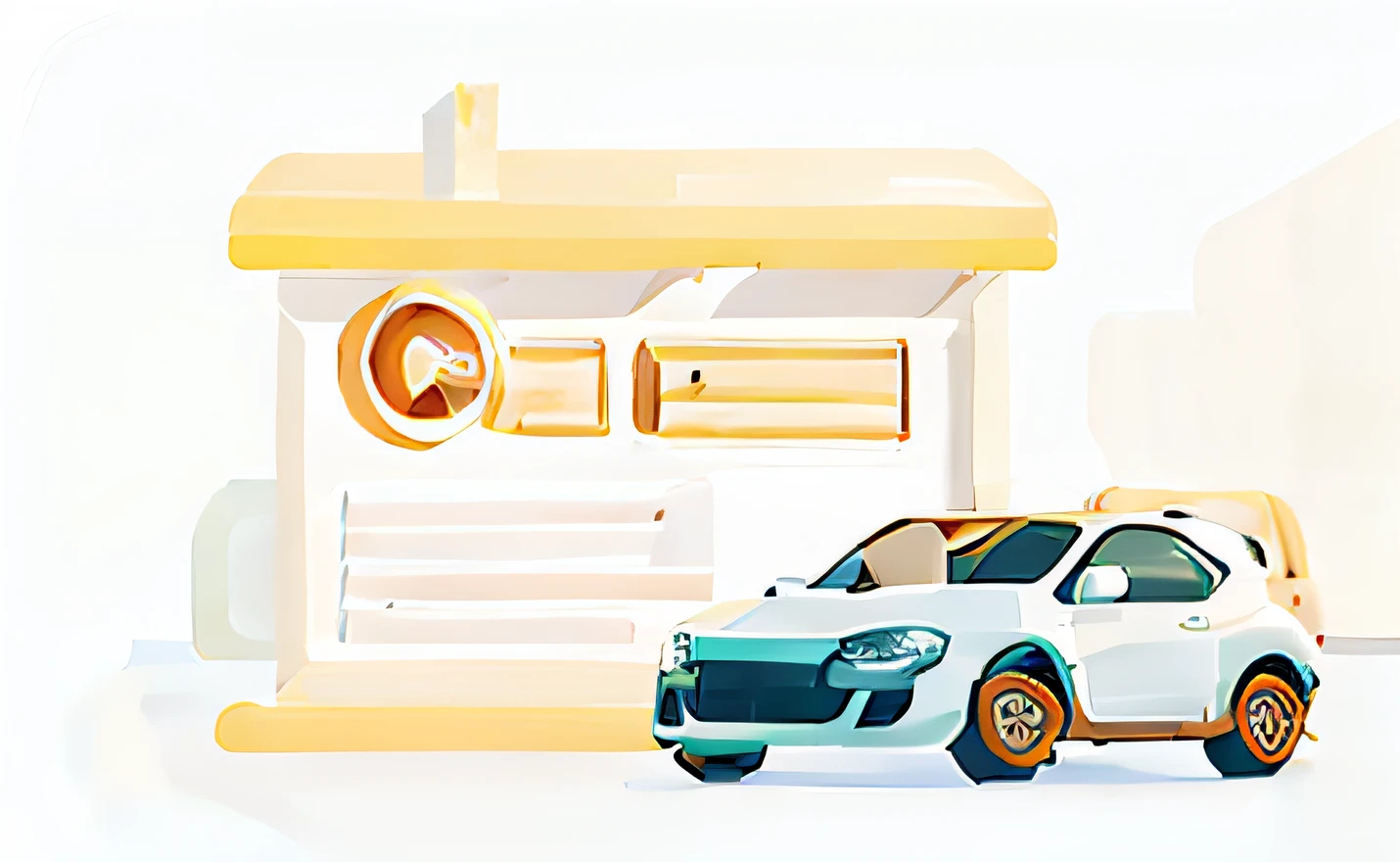 A car is parked next to a computer with a clock, The Car, webdesign icon for solar carport, Advanced technology, stylized illustration, car trading game, advanced automobile, The Car, Stylized digital illustration, author:Christian Zaltmann, highly technical, car design, detail processing, technical, Simple illustration, exploitable image, svg illustration