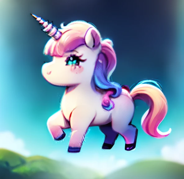 Close-up of cartoon pony with blue mane, blue unicorn, unicorn, [[fantasy]], My Little Pony, mythological creatures, A unicorn, tchibi, white unicorn, mlp, mlp fanart, ethereal rainbow nimbus, adorable digital art, icey, a mythical creature, Cute, happy brave magical cuteness, magically glowing, Wow, Unicorn horns