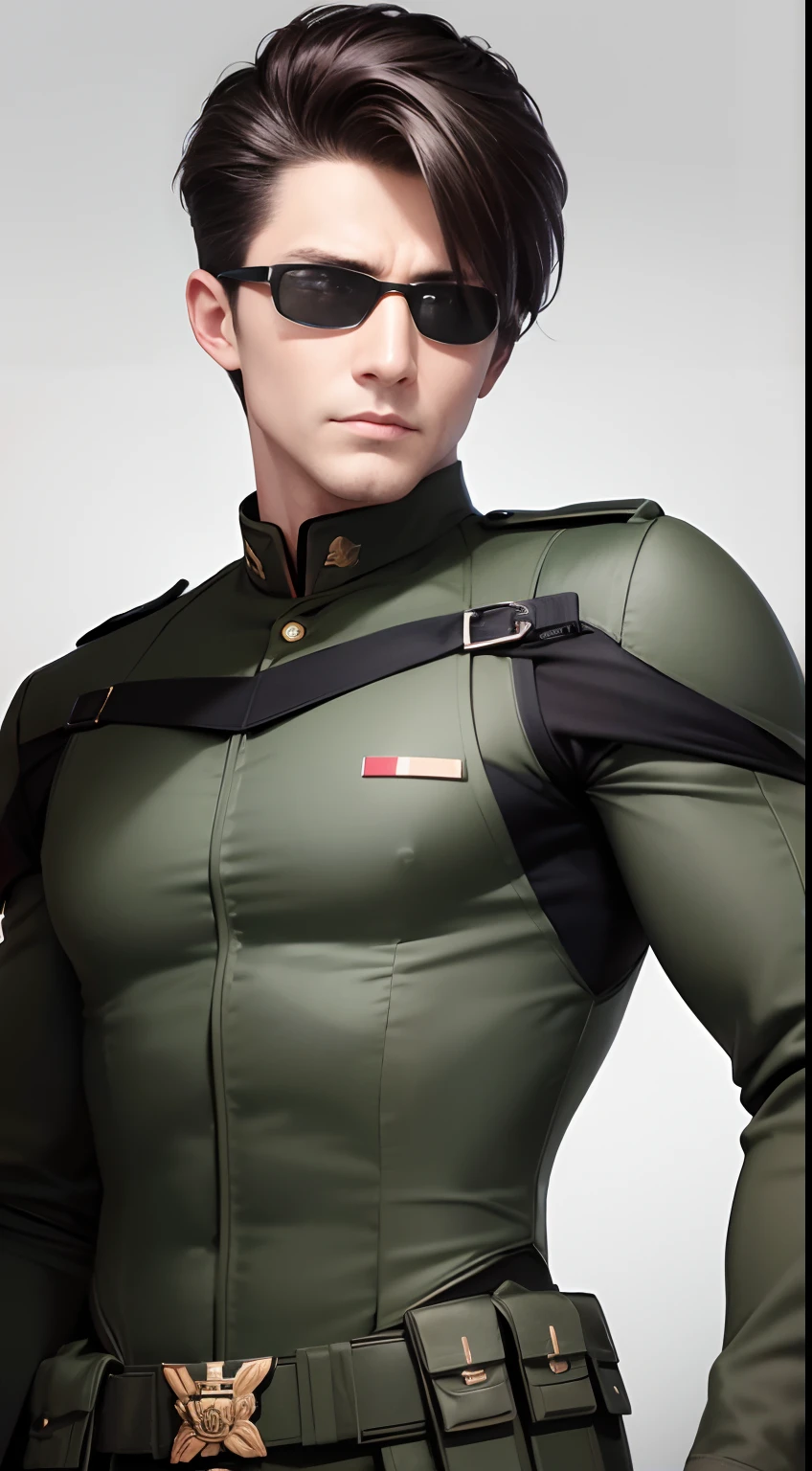 Male soldiers,Dark military uniform, Man in goggles, The facial features are tough and handsome, Delicate facial features,Exquisite military uniform, Hold a gun in both hands,Assault rifle QBZ, 8k digital painting, High-quality fanart, Detail art style,The lens gazes, The upper part of the body,closeup cleavage,illustration
