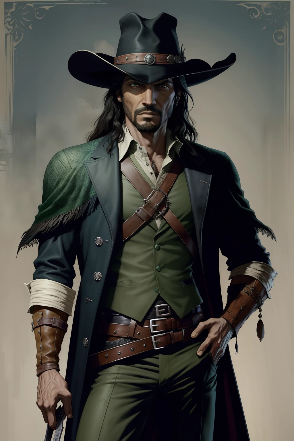pintura de um homem, olhos abertos, olhos verdes esmeralda, olhos detalhados Escuro, o realista Solomon Kane, as a solomon kane, portrait of a bloodborne hunter, Tim Bradstreet, Arte Sangrenta, oeste estranho, Jessé McCree, Directed by: Hiroyuki Tajima, terras mortas, Pistoleiro, Fazer software, Directed by: Yoshihiko Wada, Leiji Matsumoto, Estilo de arte Red Dead Redemption