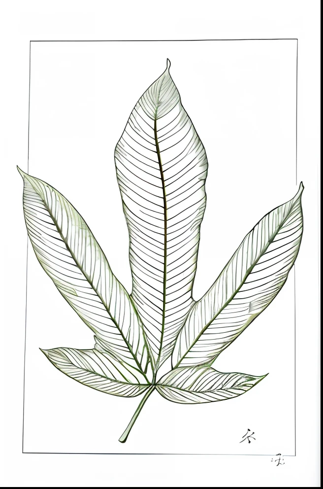 Close-up of thick-leaved plant line drawing of banyan tree,The leaves are palm-shaped,White background,Mono Color,Line drawings,tmasterpiece,Need