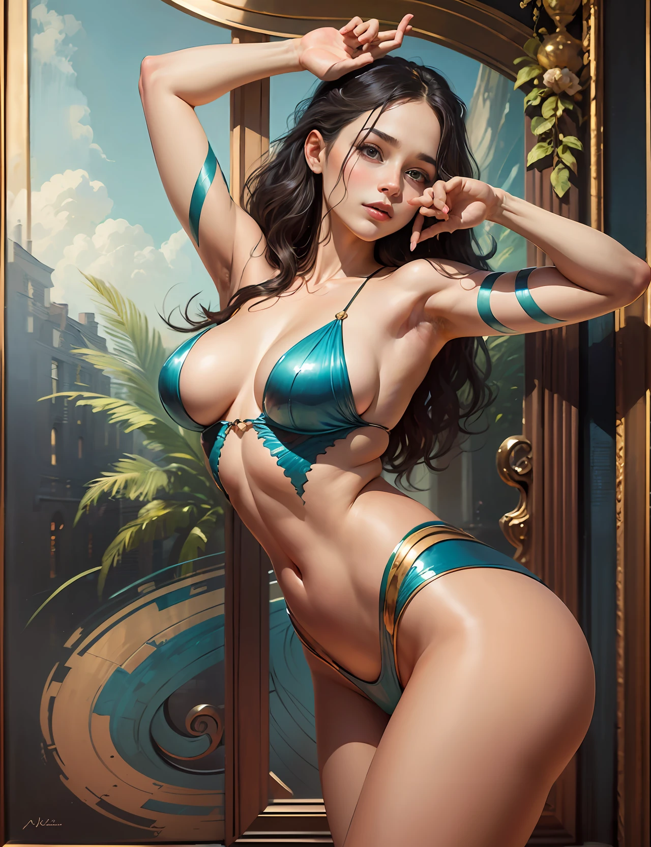 "Imagine a captivating artwork where the beauty of the human form is celebrated. The painting showcases a woman in a natural and elegant pose, exuding confidence and grace. The artist skillfully captures her facial features with precision, ensuring no deformities or alterations occur. The focus is on highlighting her inherent beauty and unique charm. The artwork accentuates her body's natural curves and contours, celebrating the essence of femininity. With meticulous attention to detail, the painting depicts the subject's hands and fingers in their correct anatomical form, complementing her overall pose. This art piece celebrates the human form in all its natural splendor, capturing the subject's individuality and radiance." --auto --s2