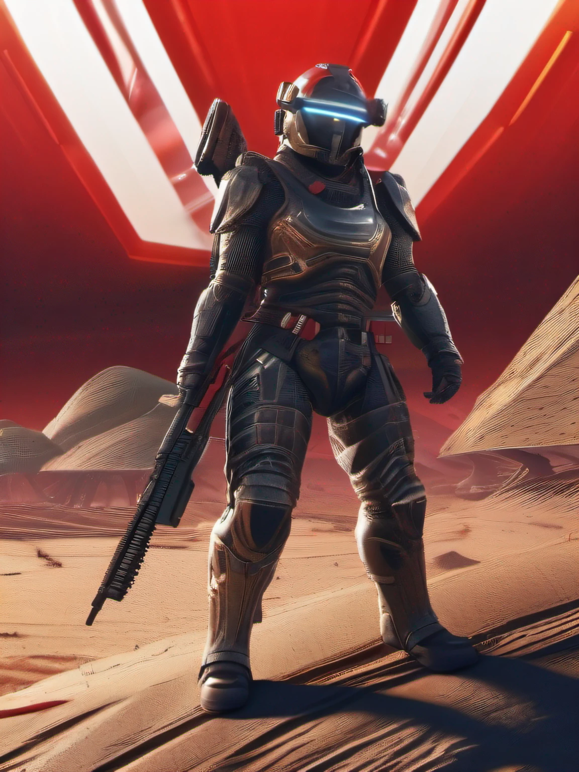 Future Battlefield, Alien Civilization War, Gunsmoke fills, A red flag was planted on a small mound, A soldier in armor, full armour, The background is the army of the SA, The picture is stunning, Magnificent, Magnificent, in the style of futuristic, Ultra-wide angle, Masterpiece, ccurate, Anatomically correct, Super detail, Award-Awarded