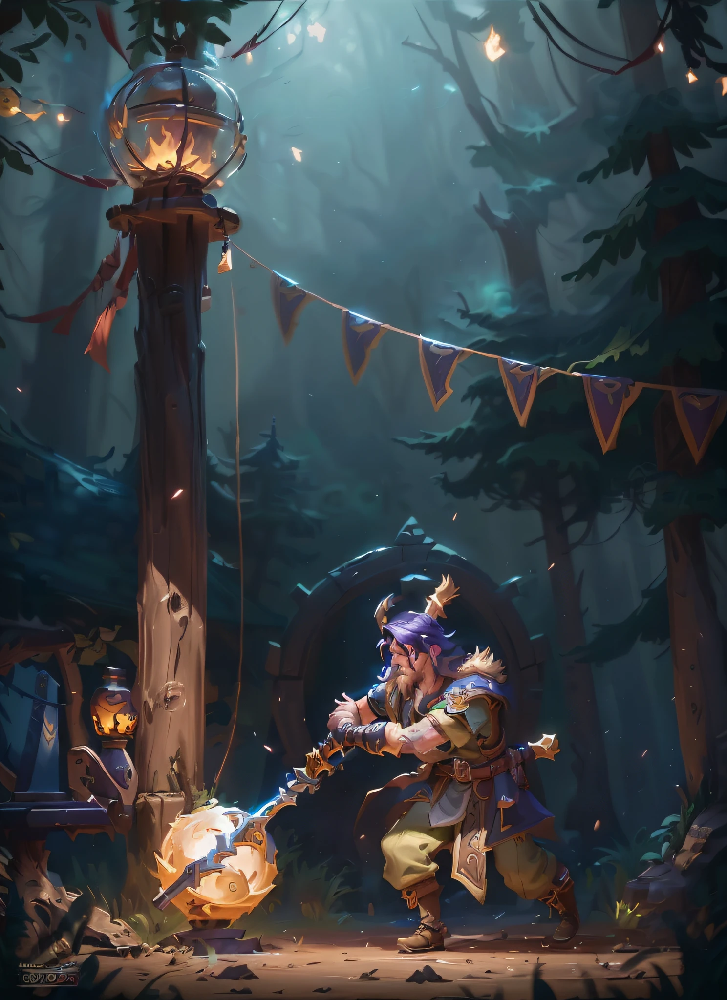 Close-up of man with sword in the forest, character splash art, Official Splash Art, portrait of a forest mage, Fantasy Hearthstone art style, hearthstone official splash art, Stylized concept art, painted as a game concept art, hearthstone splash art, Hearthstone card art, valve promotional splash art, hearthstone concept art, Riot game concept art, hearthstone art