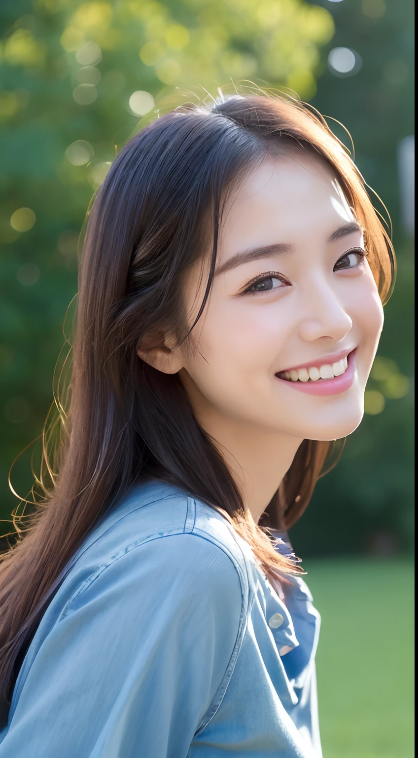 ((top-quality、8k、masterpiece:1.3))、a beauty girl、1 female、爆乳:1.3、Slender body type:1.1、Toned abs、Happy smiling face、Dark brown hair、(School grounds、a wet body、The shirt、JINS:1.1)、hyperdetailed face、detailed lips、A detailed eye、二重まぶた