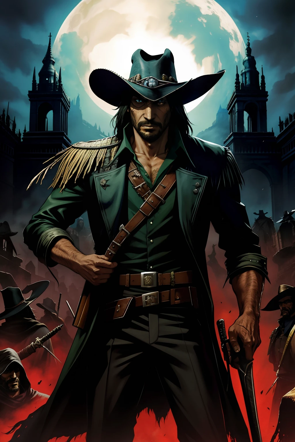 pintura de um homem, olhos abertos, olhos verdes esmeralda, olhos detalhados Escuro, o realista Solomon Kane, as a solomon kane, portrait of a bloodborne hunter, Tim Bradstreet, Arte Sangrenta, oeste estranho, Jessé McCree, Directed by: Hiroyuki Tajima, terras mortas, Pistoleiro, Fazer software, Directed by: Yoshihiko Wada, Leiji Matsumoto, Estilo de arte Red Dead Redemption