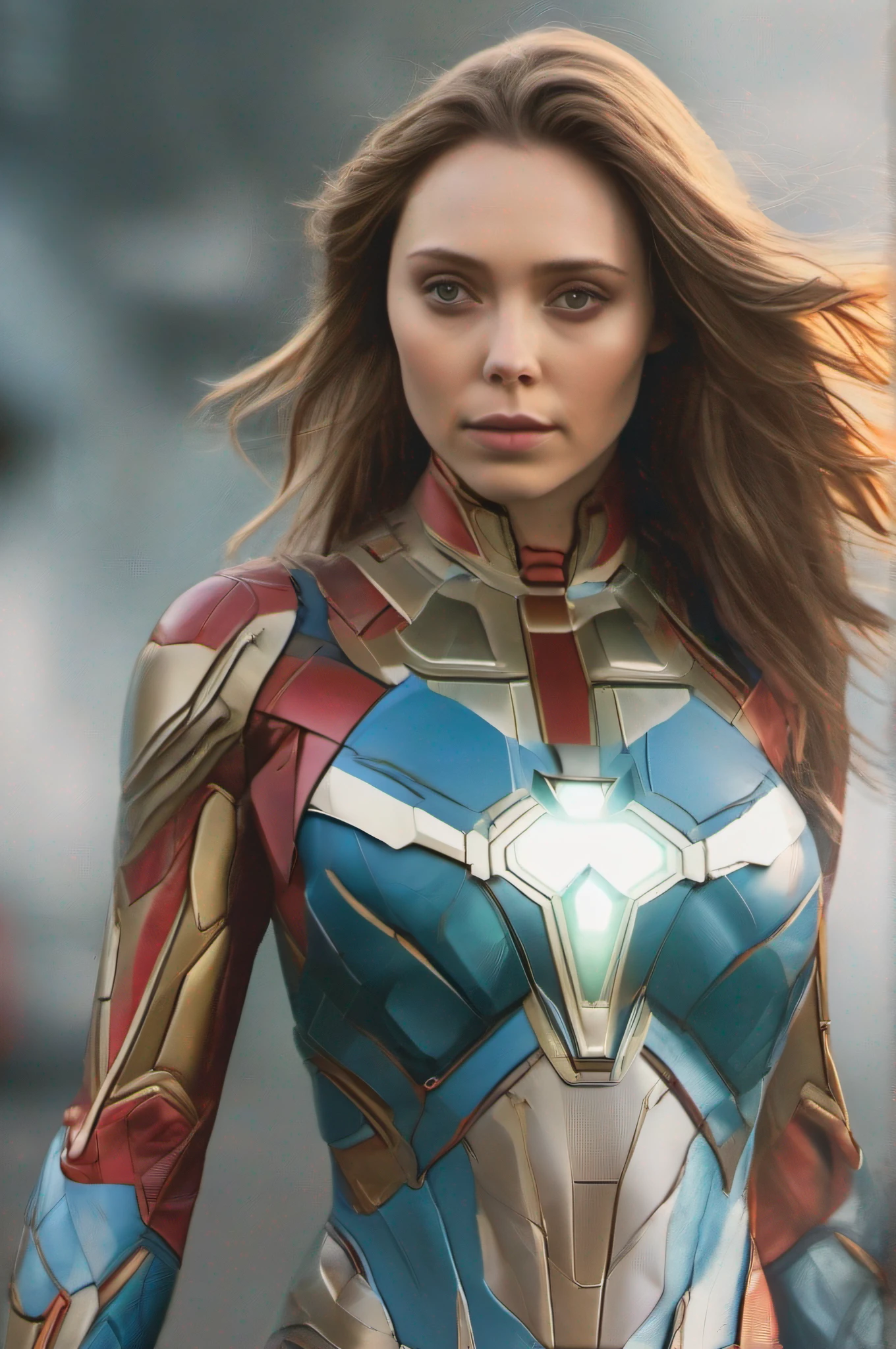 Elizabeth Olsen, RAW, obra-prima, fotografia ultra fina, melhor qualidade, ultra high def, fotorrealista, luz solar, retrato de corpo inteiro, incrivelmente bonito, pose de combate, rosto delicado, olhos brilhantes, (vista frontal, corpo inteiro), ela usa futurista Spider-man mech, esquema de cores azul e amarelo e verde, (Iron Man destroyed on the ground), rosto detalhado, fundo ocupado detalhado e complexo, Messy and gorgeous, seios gordos ricos, pele de alto detalhe, detalhes realistas da pele, visible pore, foco nítido, Volumetric mist, 8k uhd, DSLR camera, alta qualidade, grain of film, pele clara, fotorrealismo, lomografia, vista de baixo, translucid