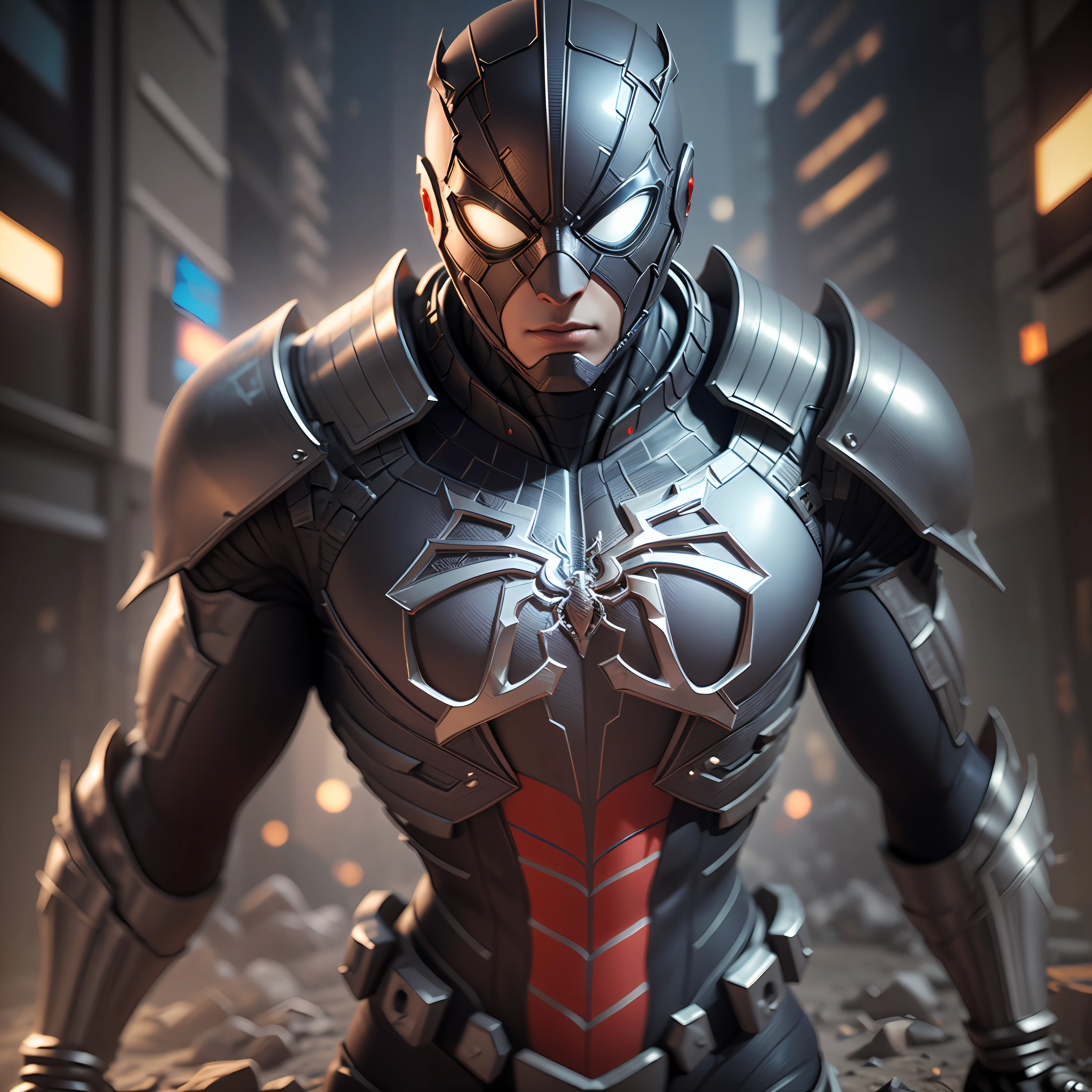 3D rendering of a [Spider-Man| Cyborg] highly detailed using cybernetics and intricate detail armor with armored plates, HDR, 8k, subsurface scattering, specular light, high resolution, octane rendering, ray tracing