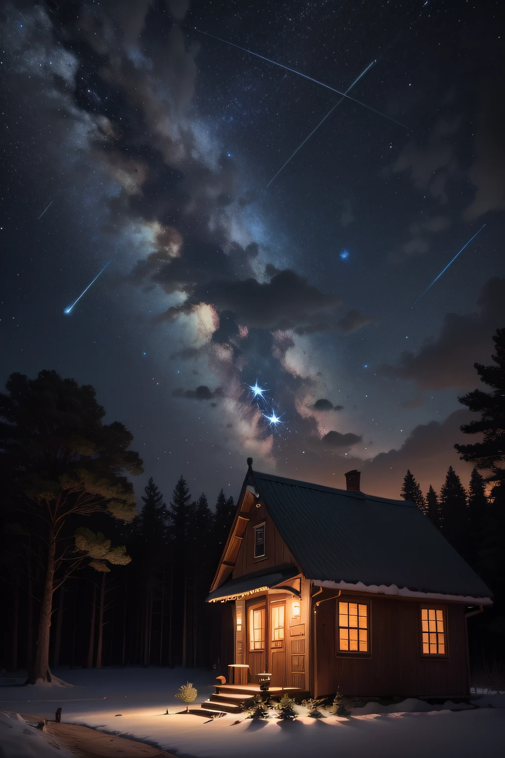 Peaceful little forest,In front of the little boy's house
Shooting stars streak across the sky,Shines brightly
Meteorite landing