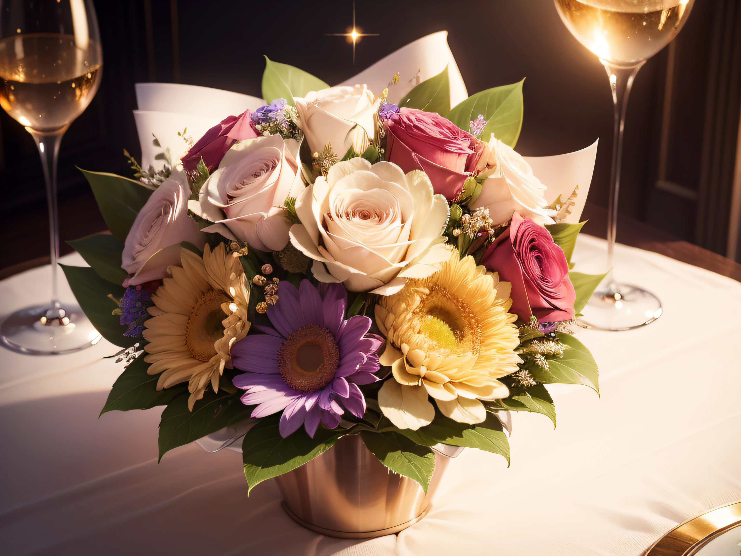Birthday bouquet, sparkle, Verism, retina, highres, best quality, award winning, high quality, high details, super detail, masterpiece, UHD, ccurate
