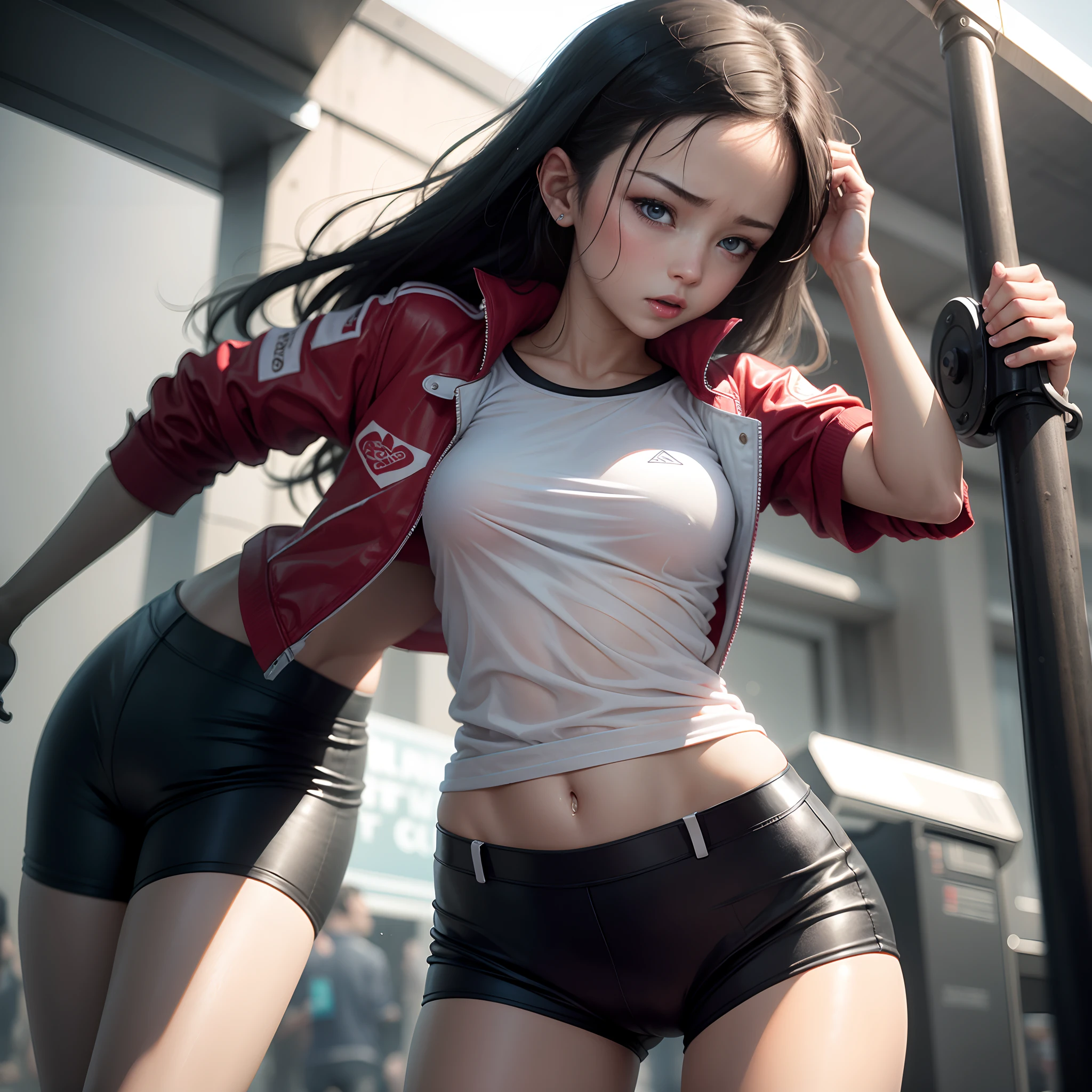 It's too hot,The girl sweated like rain --auto