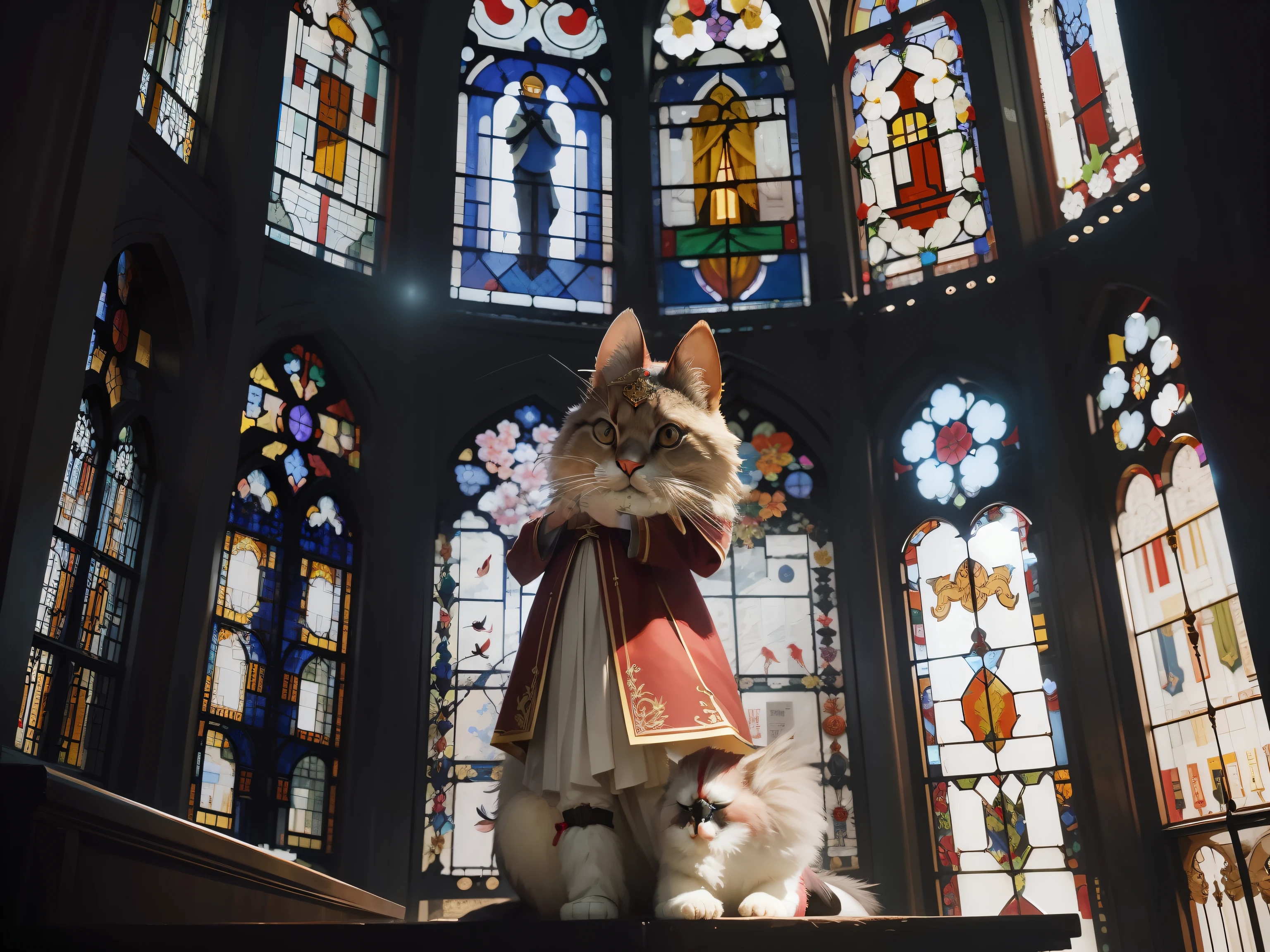 Put on a cardinal's costume，Be solemn and solemn。