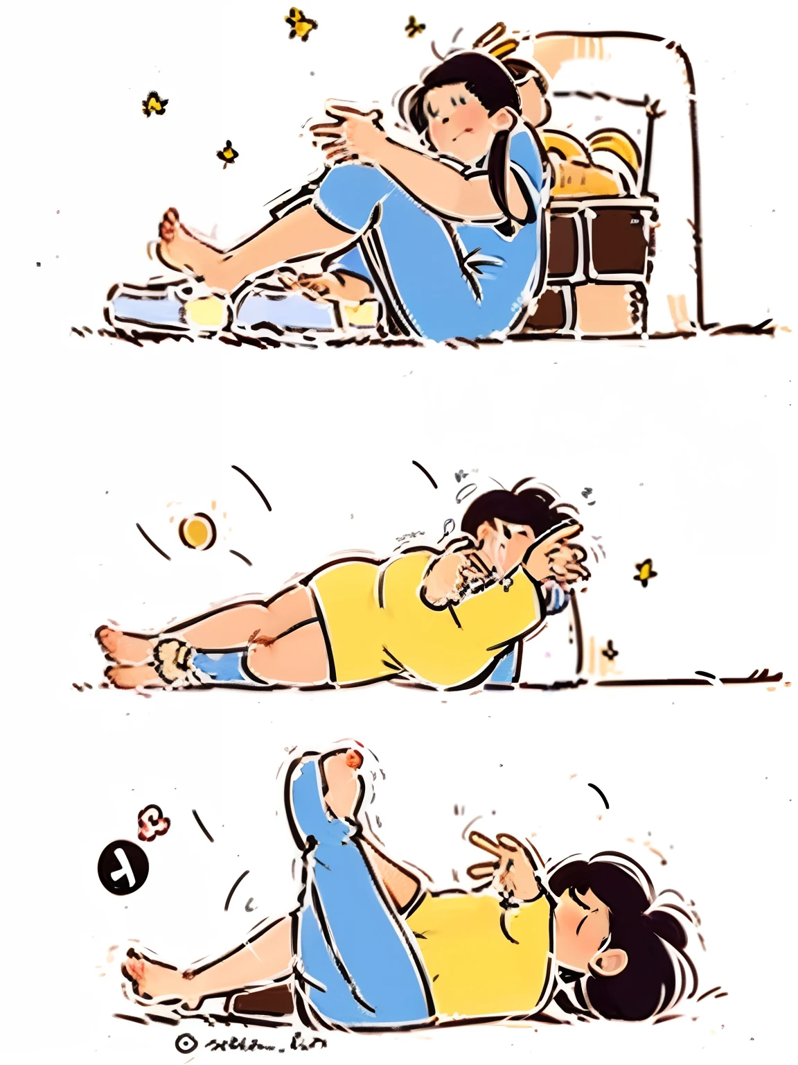 Various poses of yoga，yellow clothing