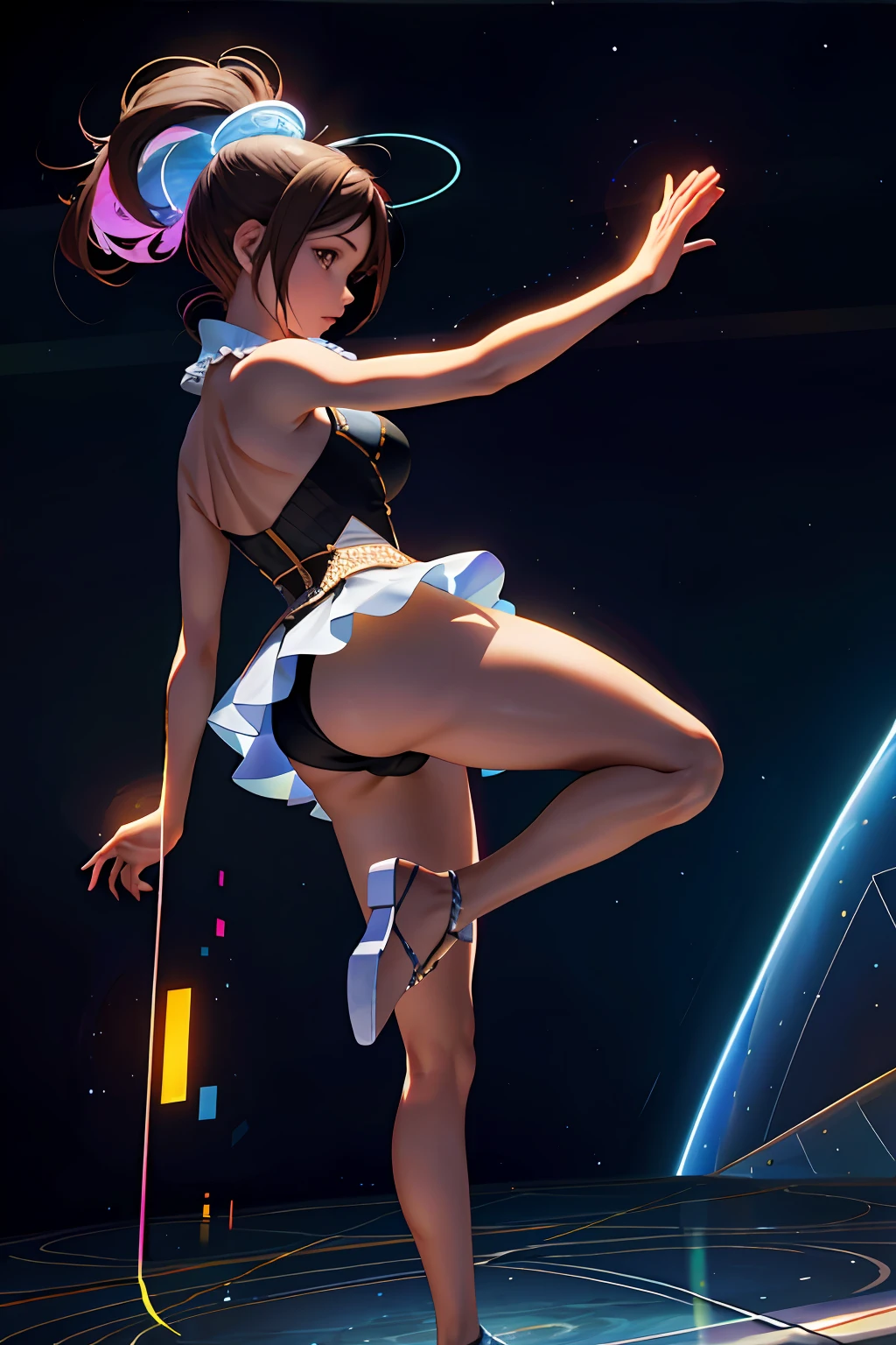 masterpiece, best quality,1girl,young girl,brown eyes,long hair,mesugaki smile,shiny skin,(nice leg line:1.3),thick thighs,thin waist,huge breasts
BREAK
Hologram designer, Holographic displays, 3D projections, special effects, virtual reality.
BREAK
, Cliff_overlooking_the_ocean,,crowd,depth of field,looking at viewer,standing,from side,full body,legsupsexms