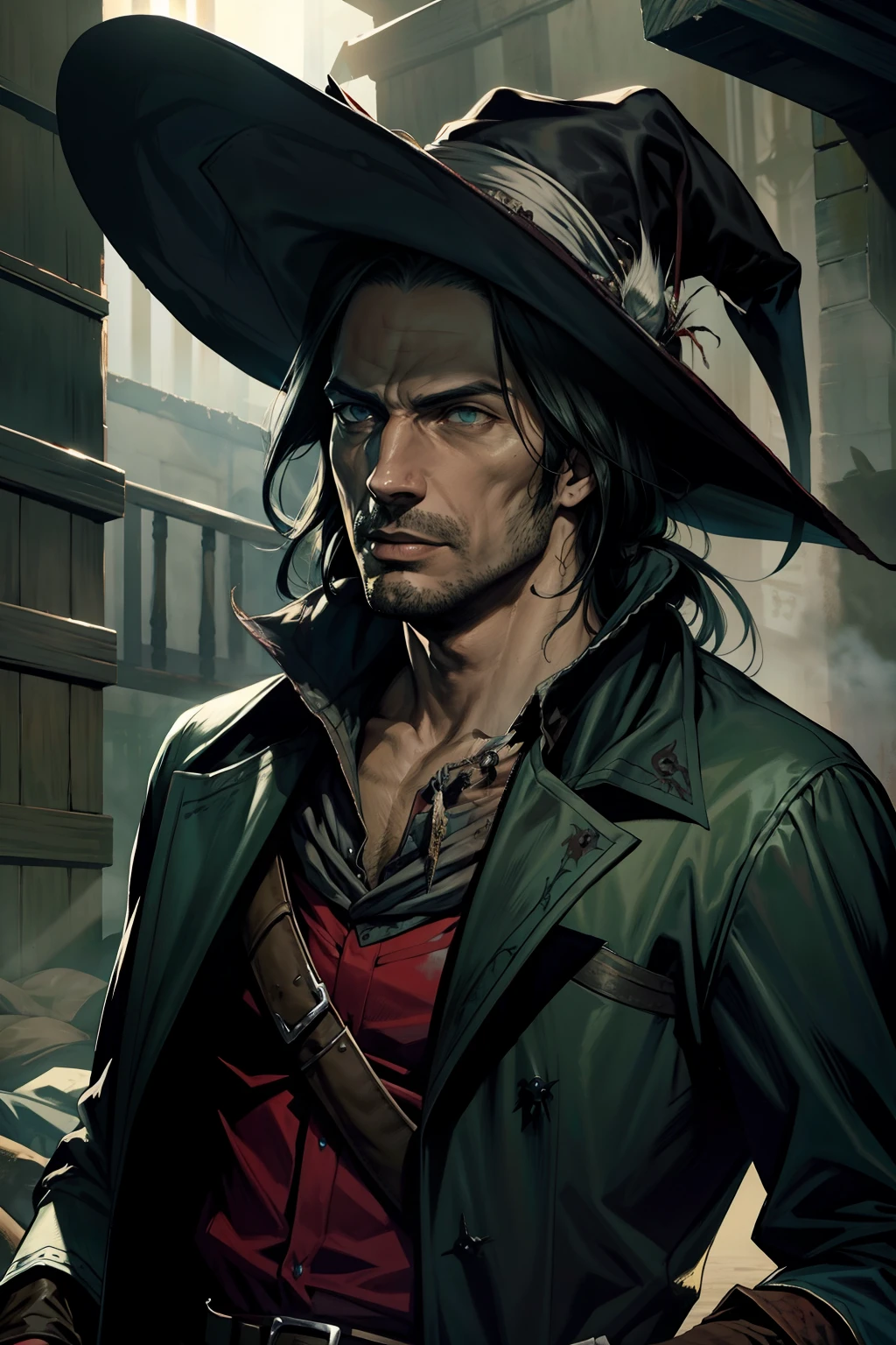 pintura de um homem, olhos abertos, olhos verdes esmeralda, olhos detalhados Escuro, o realista Solomon Kane, as a solomon kane, portrait of a bloodborne hunter, Tim Bradstreet, Arte Sangrenta, oeste estranho, Jessé McCree, Directed by: Hiroyuki Tajima, terras mortas, Pistoleiro, Fazer software, Directed by: Yoshihiko Wada, Leiji Matsumoto, Estilo de arte Red Dead Redemption