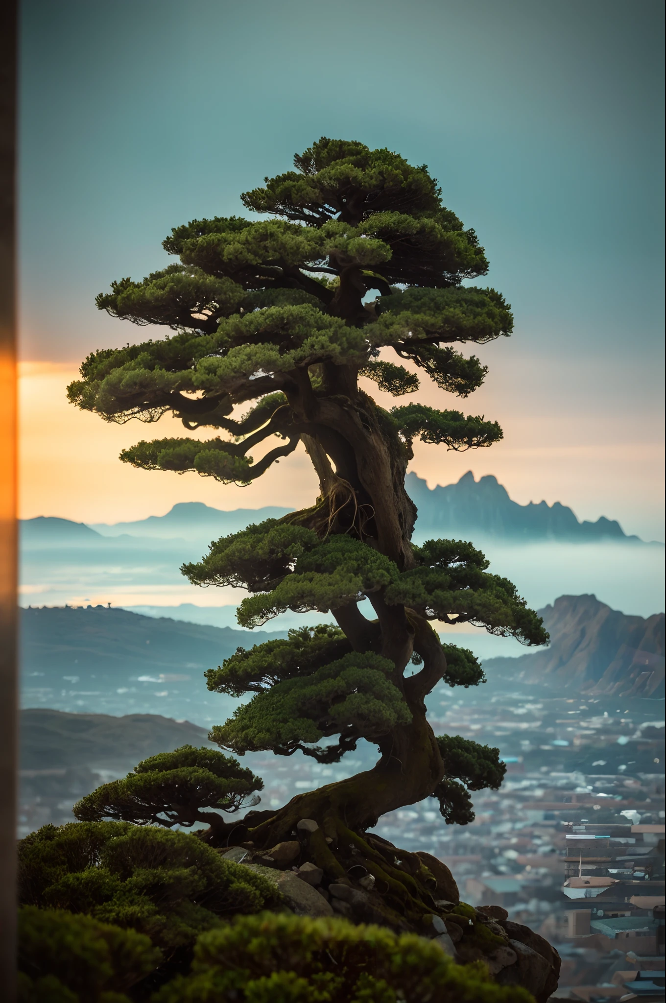 abstract colors, texture, film grain, skin pores:0.2 (tilt shift photography)1.2, intricate dramatic portrait of a beautiful (windblown)1.2 scifi steampunk (medieval fantasy magical bonsai tree)1.2 on top of a rocky mountain overlooking a futuristic (solarpunk)1.2 city, foggy morning, cinematic movie still frame, blade runner 2049, punk hair style, altered carbon, (analog style)1.3 (film grain)1.3,
(best quality, high quality, absurdres, intricate detail, masterpiece, cinematic), highly detailed, motion blur, film grain, noise, lens effects,