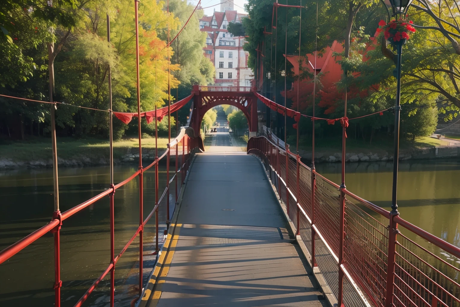 Beautiful red and white Bridge on the river
