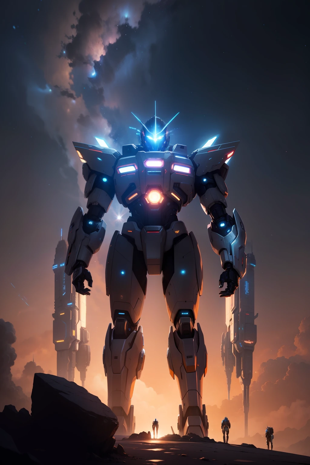 "(sci fi city)Gorgeous starry sky,(Mecha future young man)Soar in a spaceship piloted"
