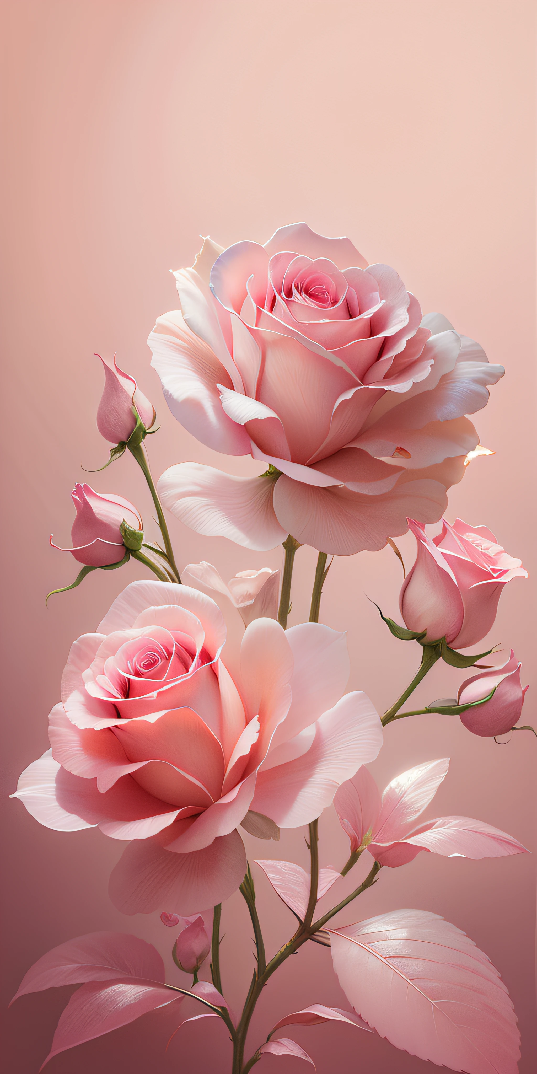 There are three pink roses in the vase on the table, beautiful digital art, Beautiful digital artwork, beautiful iphone wallpaper, Very Beautiful Digital Art, beautiful digital painting, beautiful gorgeous digital art, elegant flowers, elegant digital painting, gorgeous digital art, translucent roses ornate, Gorgeous digital painting, Rose background, with soft pink colors, beautiful flowers, Pink rose