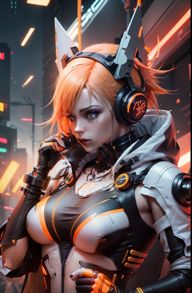 cute female child,long eyelasher,美丽细致的眼睛,curlies,Orange hair,By bangs,athlete,messy hair,scifi style,Cyberpunk clothes,final fantasy style,Symphony 2.5D,Half-body bust