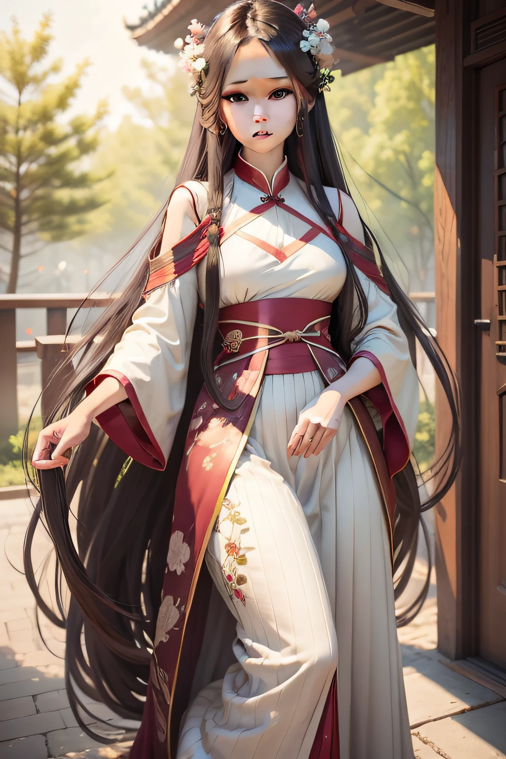 Beautuful Women,Long hair,Melon seed face,Willow eyebrows,Slightly fat,Hanfu long skirt