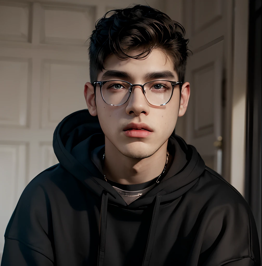 (masterpiece:1.2), (best quality:1.2), hyper realistic,highestres,absurdres,extremely detailed,volumetic,dramatic lighting,(frontal view),
20 year old boy,face,detailed eyes, black hoodie, black t-shirt