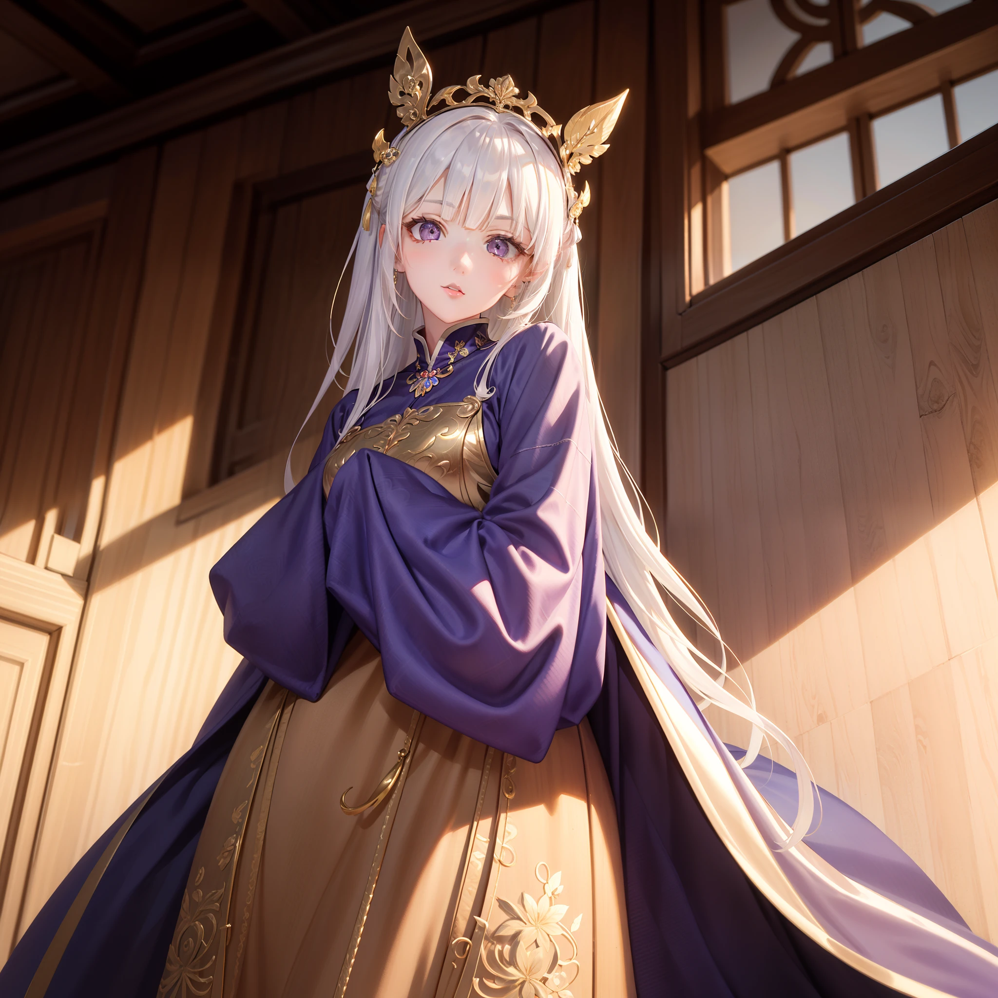 ((Masterpiece)), Best quality, absurderes, Ultra detailed, holograph, Cowboy shot, Dynamic pose, Golden ratio, Super cute girl, Mature girl, Extremely beautiful, Super beautiful asian girl with super beautiful violet eyes, Super beautiful white hair,