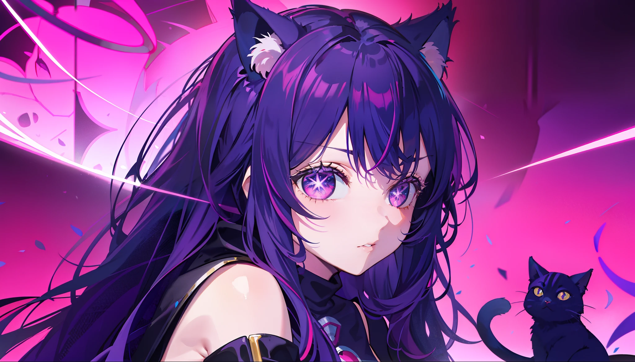 A Little Girl, Shoulders Long Hair, Purple Hair, Small Purple Cat Ears, A Purple Cat Tail, Assassin Clothing, Amine Style