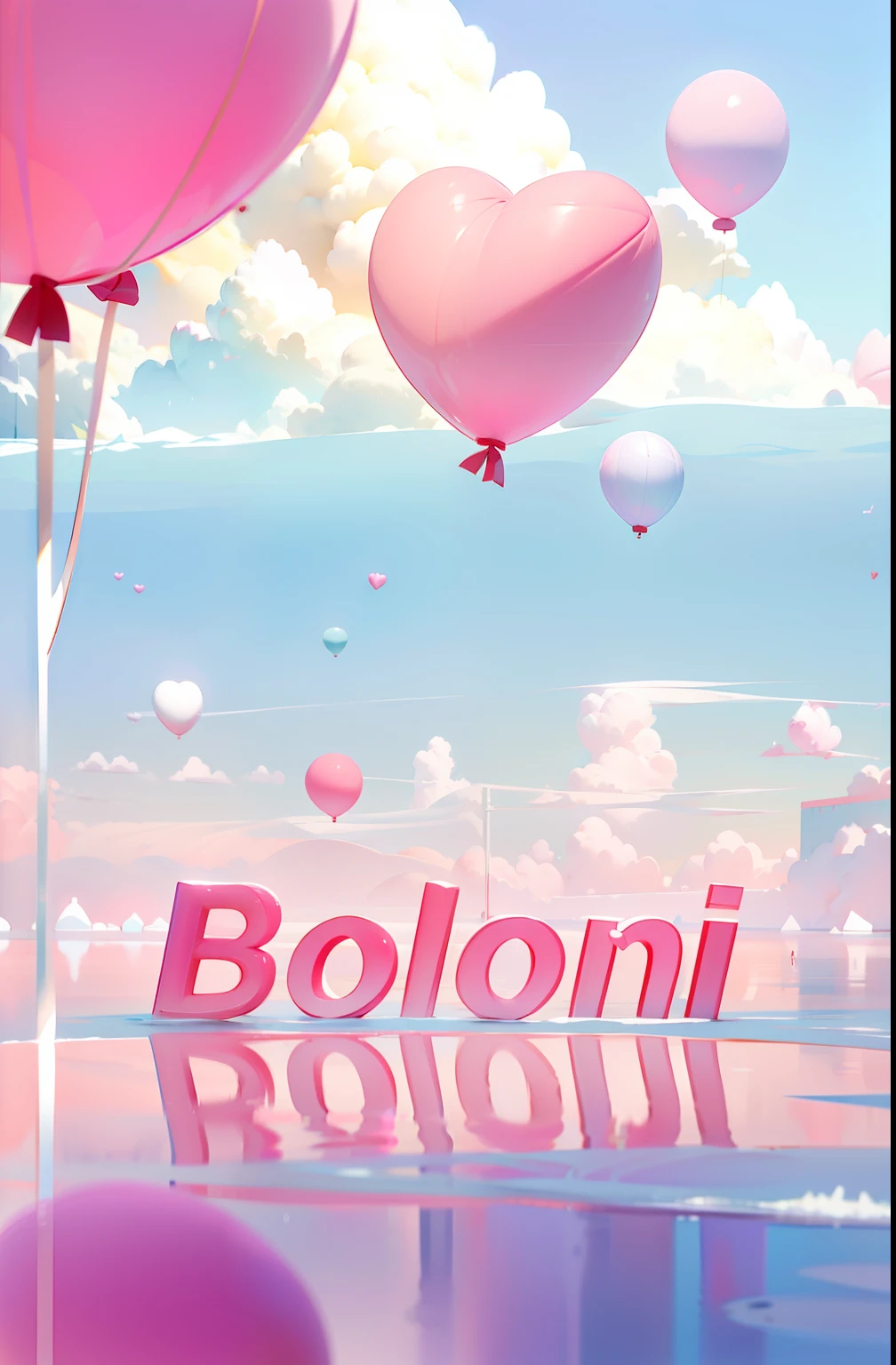 Anime scenery of pink swans floating in a lake with pink heart-shaped balloons, concept art of love, 3 d render beeple, trending on cgstation, 3 d render stylized, artem demura beeple, Beautiful digital artwork, recusion beeple, trending on artstation 4k, 🌺 CGSesociety