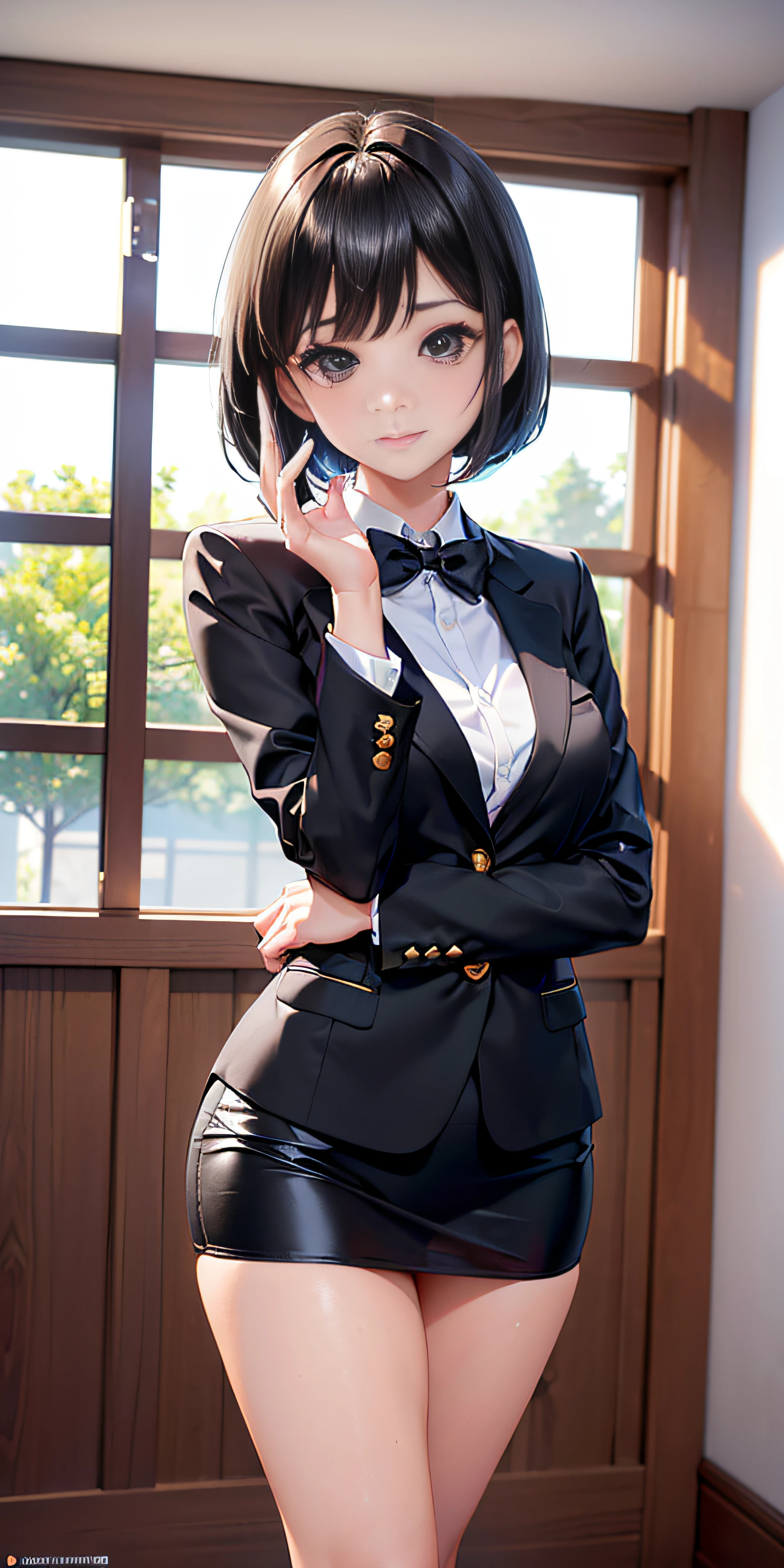 anime, estilo anime de mujer realista, (aegyo sal: 1), 18 years old girl, (blazer gris, cinta, minifalda plegada, calcetines, uniforme de escuela privada: 1.2), aula de secundaria, hermoso detalle en los ojos, (eye size: 3/4) luz en la cara, ((foto de cuerpo completo: 1.2)), luz especialmente fuerte, (ojos superiores, sonrisa sonriente: 1.2), piel brillante, (((cabello negro, cabello bob: 1.2))), (muslos gruesos), ulzzang-6500-v1.1: 0.2, bashful, (flash: 1.2), NSFW , (hinchado), ((postura seductora: 1.2, atractivo: 1.2)), (inactivo), (sentado en un escritorio en el aula: 1.2)), ((good anatomy: 1.2)), ((aula brillante y refrescante, fondo borroso: 1.2)), cara perfecta, cara linda y simetrica, (High Angle Shot: 1.2)s., Natural side lighting, ((8k, fotos RAW, calidad superior, obras maestras), High Definition RAW color photos professional close-up photos, (realista, fotorrealismo: 1.37), (highest quality), (mejores sombras), (mejores ilustraciones), Clavicles ((grandes)), ((erotic, sexy, ultra-high-resolution, 8K HD Unified CG Wallpapers, Physical representation, movie lighting), Canon EOS R50 camera 50mm lens