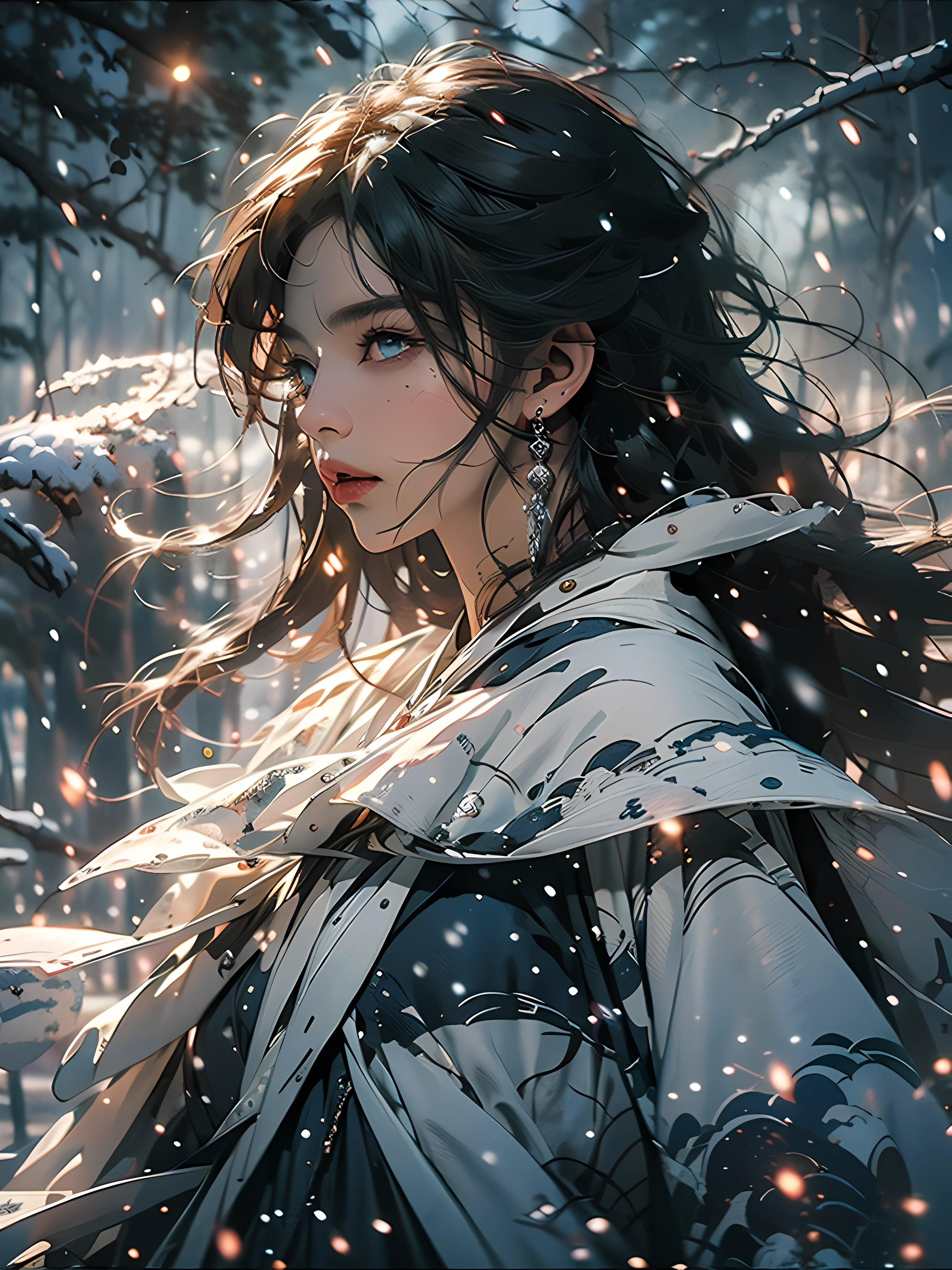 Nebula Girl, Multiverse, Color Hybrid, Line Detailed, Incredible, Super Detail, Extremely Detailed, (High Contrast: 1.11), Wind, Amazing, Beautiful Detail Eyes, Messy Hair, (Best Light, Extremely Delicate and Beautiful), ((Movie Light)), (Side View: 1.3), 8K, Masterpiece, Best Quality, Movie Stills, 1Girl, Floating in the Sky, Interlaced Clouds, Clouds, (Close-up: 1.1), bright, happy, funny, soft lighting, (Bauhaus, shapes, lines, abstraction: 1.1) official art, Unity 8k wallpaper, ultra detail, beautiful and beautiful, masterpiece, best quality, (dynamic angle: 1.4), romantic depth of field exotic_dance, PerfectNwsjMajic, (masterpiece, top quality, best quality, official art, Beauty and Aesthetics: 1.2), Extreme Detail, Colorful, Highest Detail, Snowy Landscape, Snowflakes, Ice-Blue Castle, Lich, Dark Robes, Glowing Eyes, Snowdrifts, Trees, Dramatic and eerie atmosphere, Snowy Landscape, Snowflakes, ice-blue castle ,lich,dark robes , glowing eyes,snowdrifts, trees,dramatic and eerie atmosphere