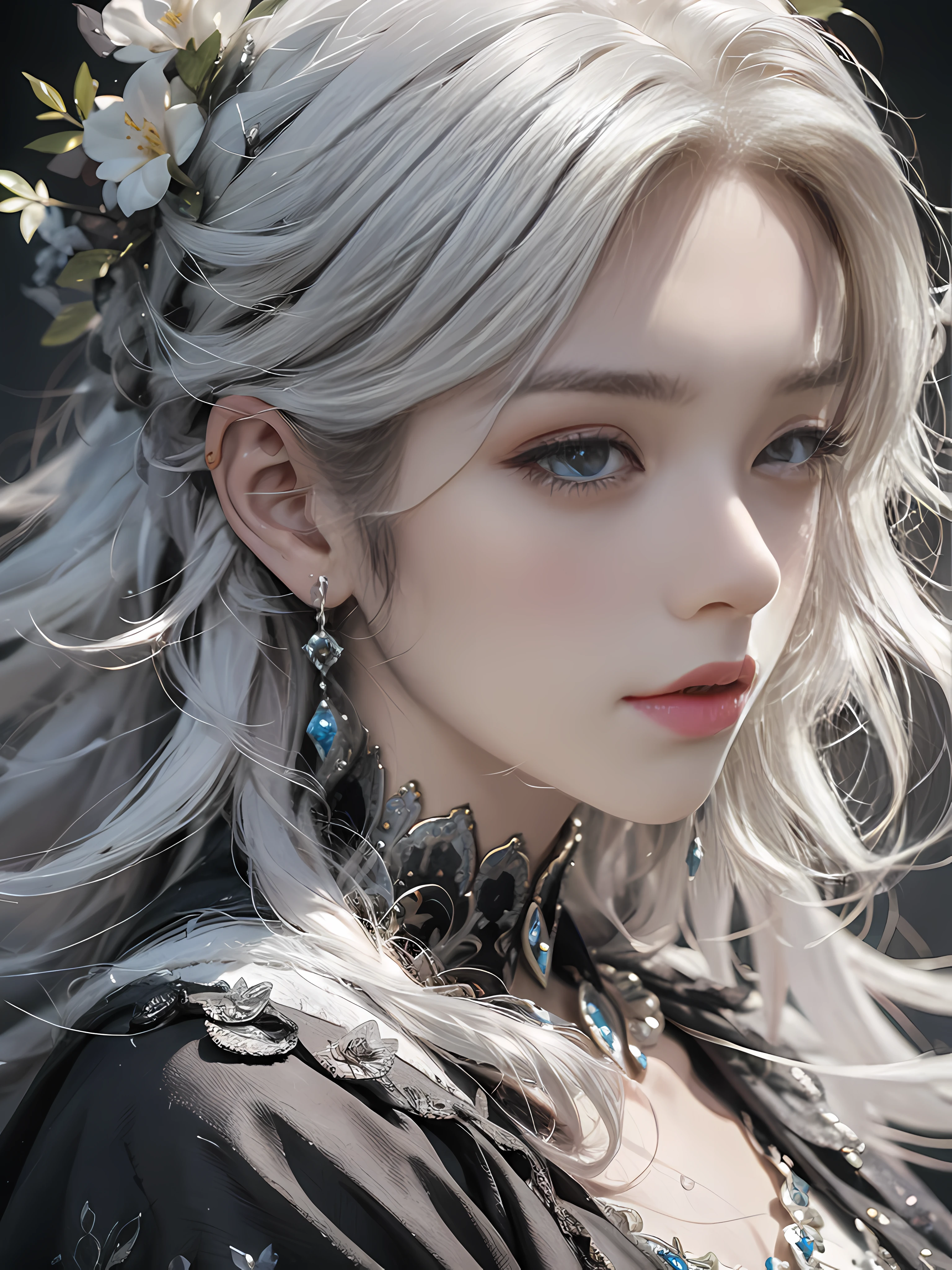 close-up of a woman with white hair and white mask，Belle peinture de personnage，the original god，Guviz-style artwork，white-haired god，Lynette，Epic and beautiful character art，Stunning character art，Lynette，
