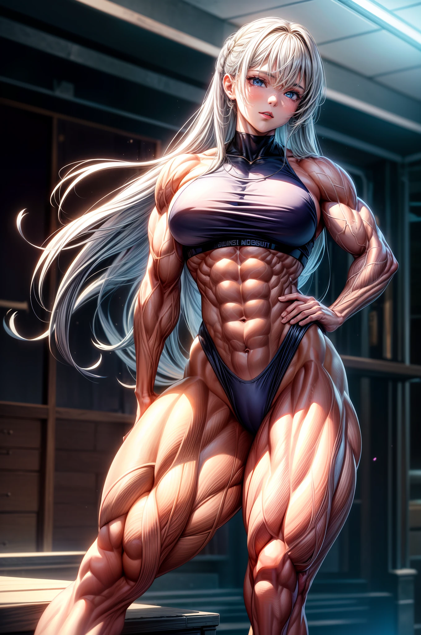 (BEST lighting) , (ultra intricately detailed) , 4K unification, (super-detailed CG: 1.2) , (8K: 1.2),(Original), (Masterpiece) , (Best quality),(Masterpiece:1.4),Anime-ish high quality,(Masterpiece),Masterpiece, Super clear picture quality,Clearer than movies,(Fine face)Best quality, absurderes,((masterpeace, 4K, 8K, Yes, A high resolution))1girll, schoolgirls,She was in the garden,Ten strong abs,standing on your feet,Exposing the abdomen, Crop topping,There are bulges of dense veins on the arms,Spring, Boots, Perfect figure, Long silver hair, Dynamic pose,Legs exposed,Strong leg muscles ((body builder:1.5)),Spring Garden,(Beautiful bace),(Girl),(Female),(((Upper body:1)))
