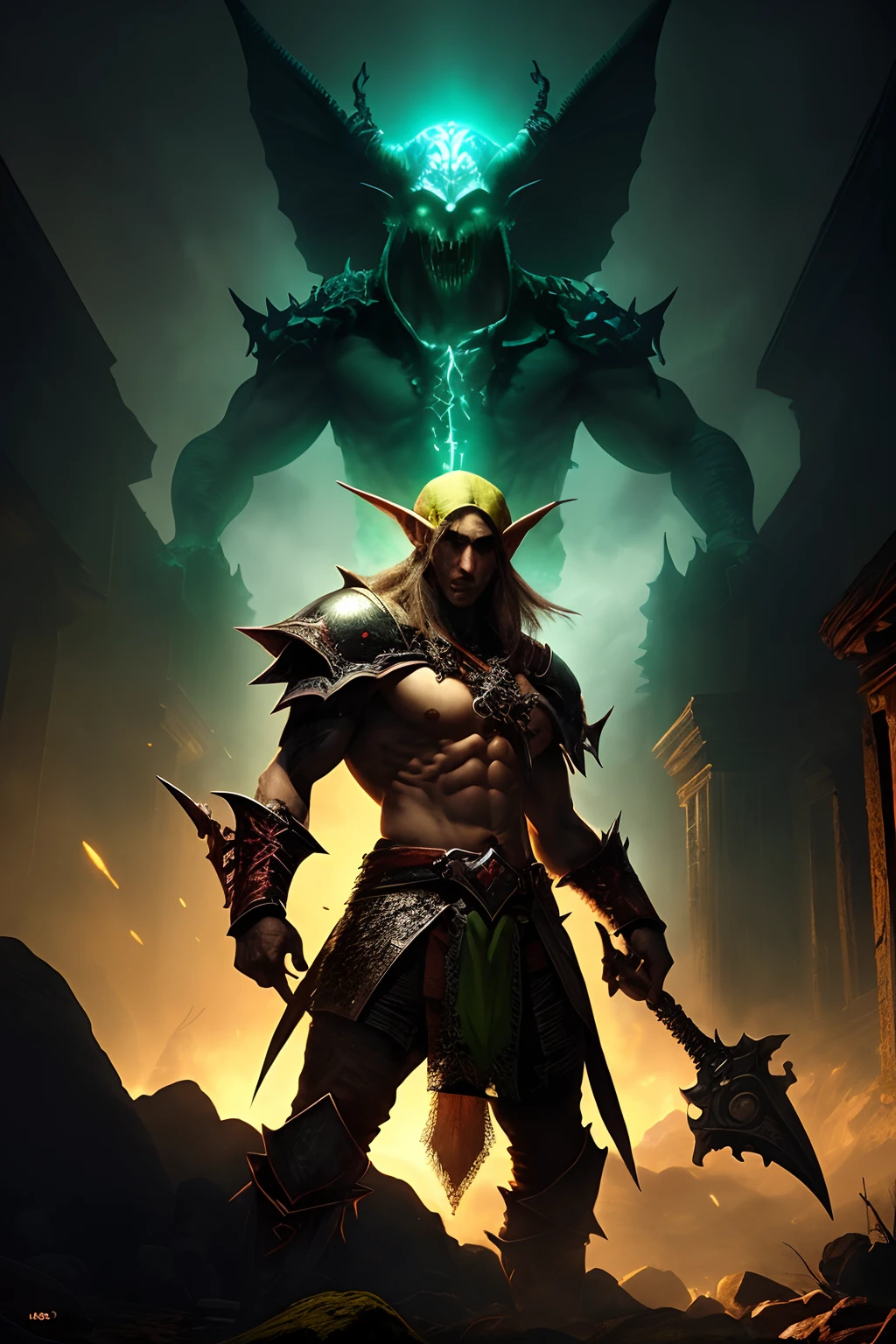 (papel de parede 8k extremamente detalhado), an average photo of a fearsome necromancer elf, intrincado, alto detalhe, Dramatic