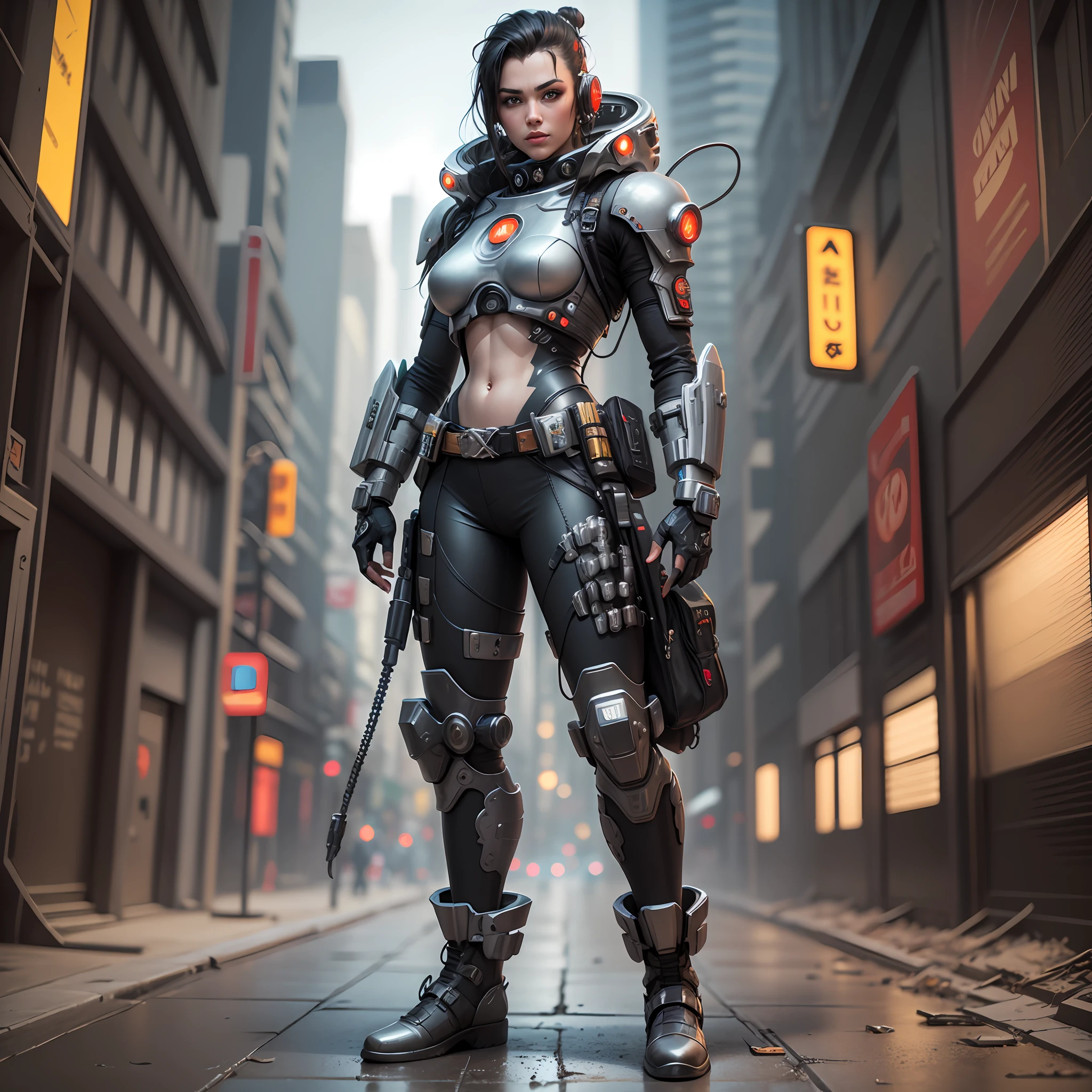 guerreiro espacial cyberpunk com roupa metalica prateada estilo 3d hiperealistic --auto --s2
