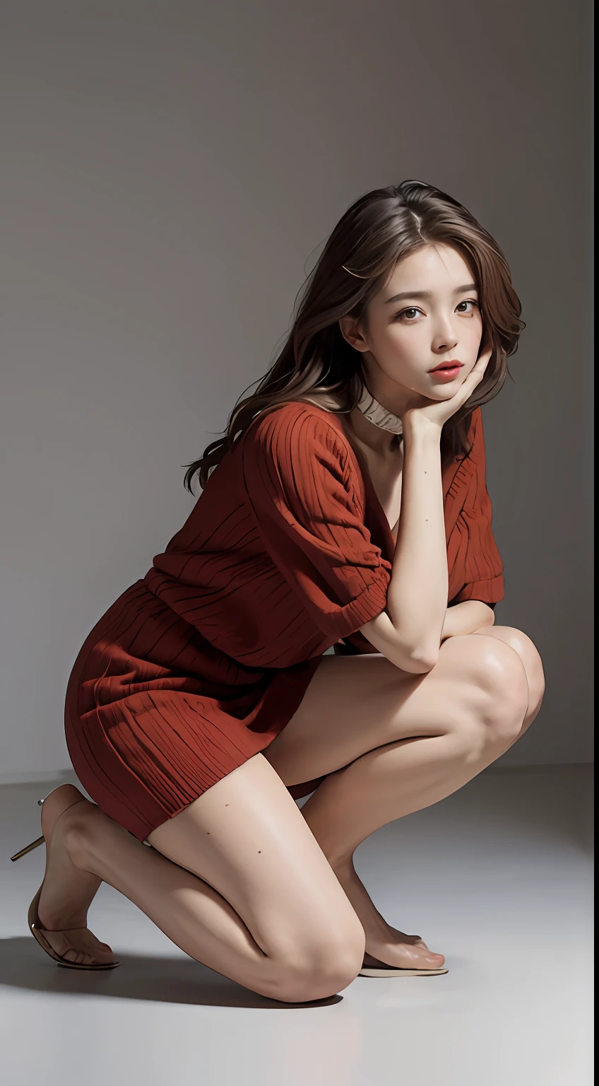 Beautuful Women,A MILF,Middle-aged woman,Chestnut-brown hair,the feet,Flesh-colored stockings,Red nail polish,Peep-toe heels,Poor face,BDSM,slaves,Knitwear,Floral dress,shackle,collars,NSFW,((best qualtiy,8k,tmasterpiece:1.3))),Clear focus:1.2,(layer cut,The large:1.2),Moist body:1.5,Highly Detailed Face and Skin Textur,Detailed eyes,二重まぶた,long whitr hair