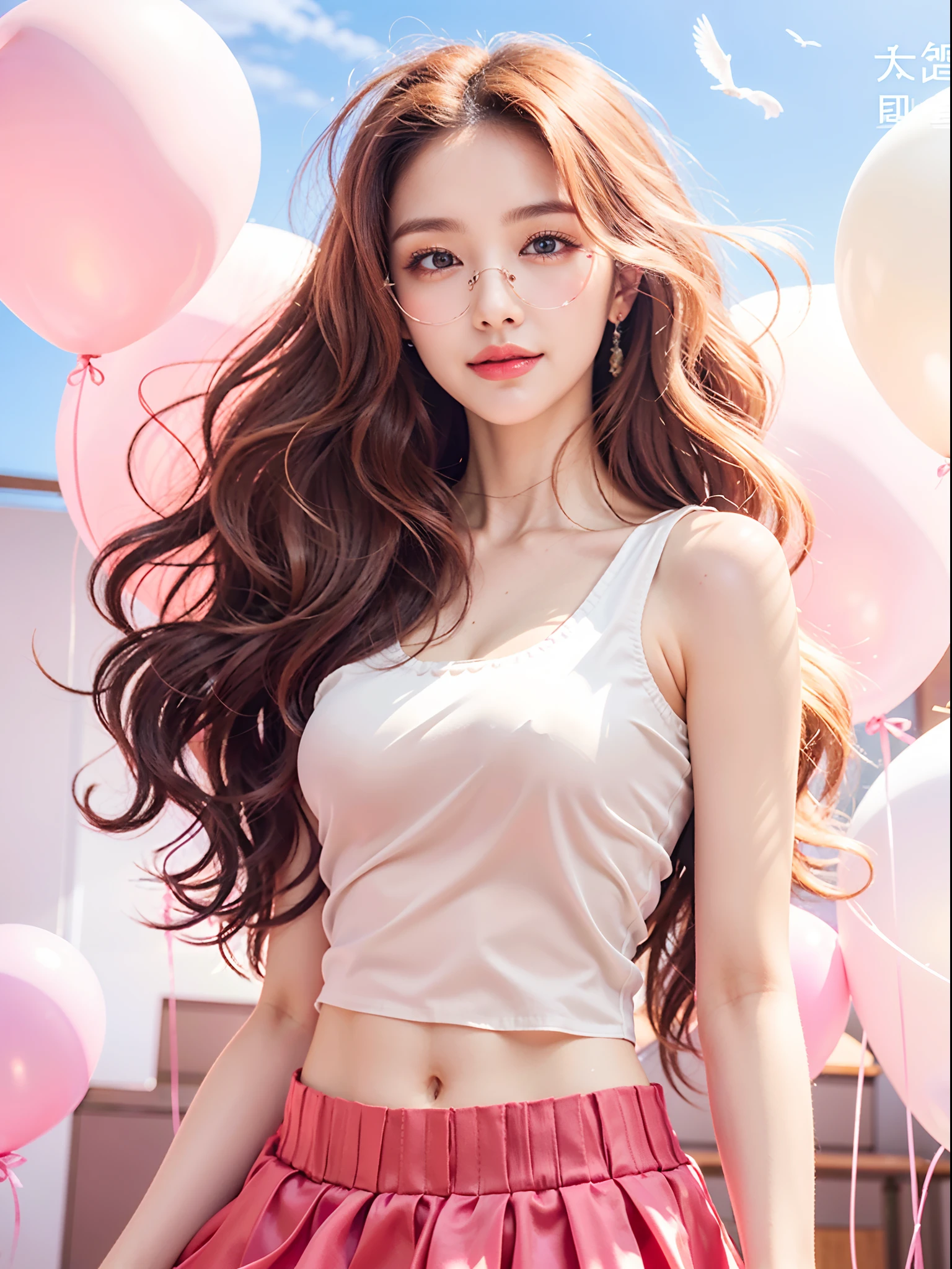 (((Medium hair))), best qualtiy, 8K, hdr, A high resolution, absurderes:1.2, blur backgroun, Background bokeh:1.2, photography of, (RAW photo:1.2), (真实感:1.4), (Masterpiece:1.3), (complexdetails:1.2), 1girll, 独奏, japanaese girl, delicated, Beautiful detailed, (Detailed eyes), (Detailed facial features), Bigboobs, (((Large breasts))), Skin Firm, (Looking_at_peeping at the viewer), From_Front, (being thin),(best qualtiy:1.4),(超A high resolution:1.2),cinematic lighitnglamplight,(Extremely detailed illustration),(Gloss on lips,best qualtiy,超A high resolution,depth of fields,Caustics,Extensive illumination,naturalshadow,85mm, f/1.4, iso 200, 1/160s:0.75),1girll, Solo, (((Silk vest))) Smile, ((silk garment,pleatedskirt,Classroom))