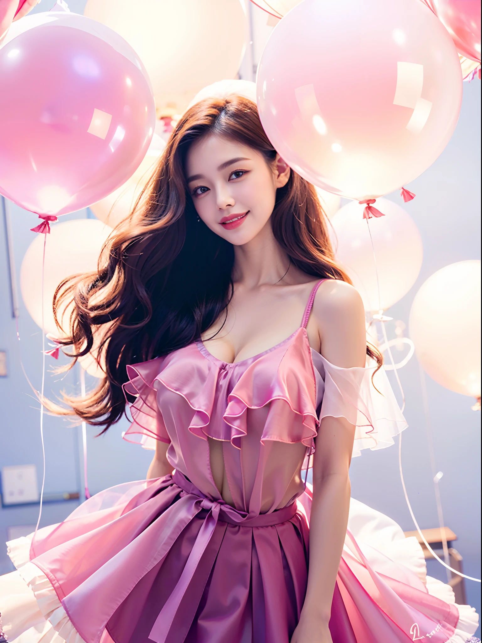 (((Medium hair))), best qualtiy, 8K, hdr, A high resolution, absurderes:1.2, blur backgroun, Background bokeh:1.2, photography of, (RAW photo:1.2), (真实感:1.4), (Masterpiece:1.3), (complexdetails:1.2), 1girll, 独奏, japanaese girl, delicated, Beautiful detailed, (Detailed eyes), (Detailed facial features), Bigboobs, (((Large breasts))), Skin Firm, (Looking_at_peeping at the viewer), From_Front, （being thin），（best qualtiy：1.4），（超A high resolution：1.2），cinematic lighitnglamplight，（Extremely detailed illustration），（Gloss on lips，best qualtiy，超A high resolution，depth of fields，Caustics，Extensive illumination，naturalshadow，85mm， f/1.4, iso 200, 1/160s:0.75),1girll, Solo, (((Silk vest))) Smile, ((silk garment,pleatedskirt,‎Classroom))