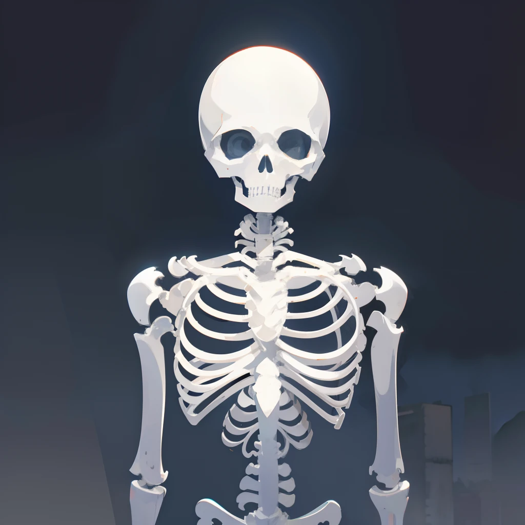 A white and pure skeleton,Against a gloomy background