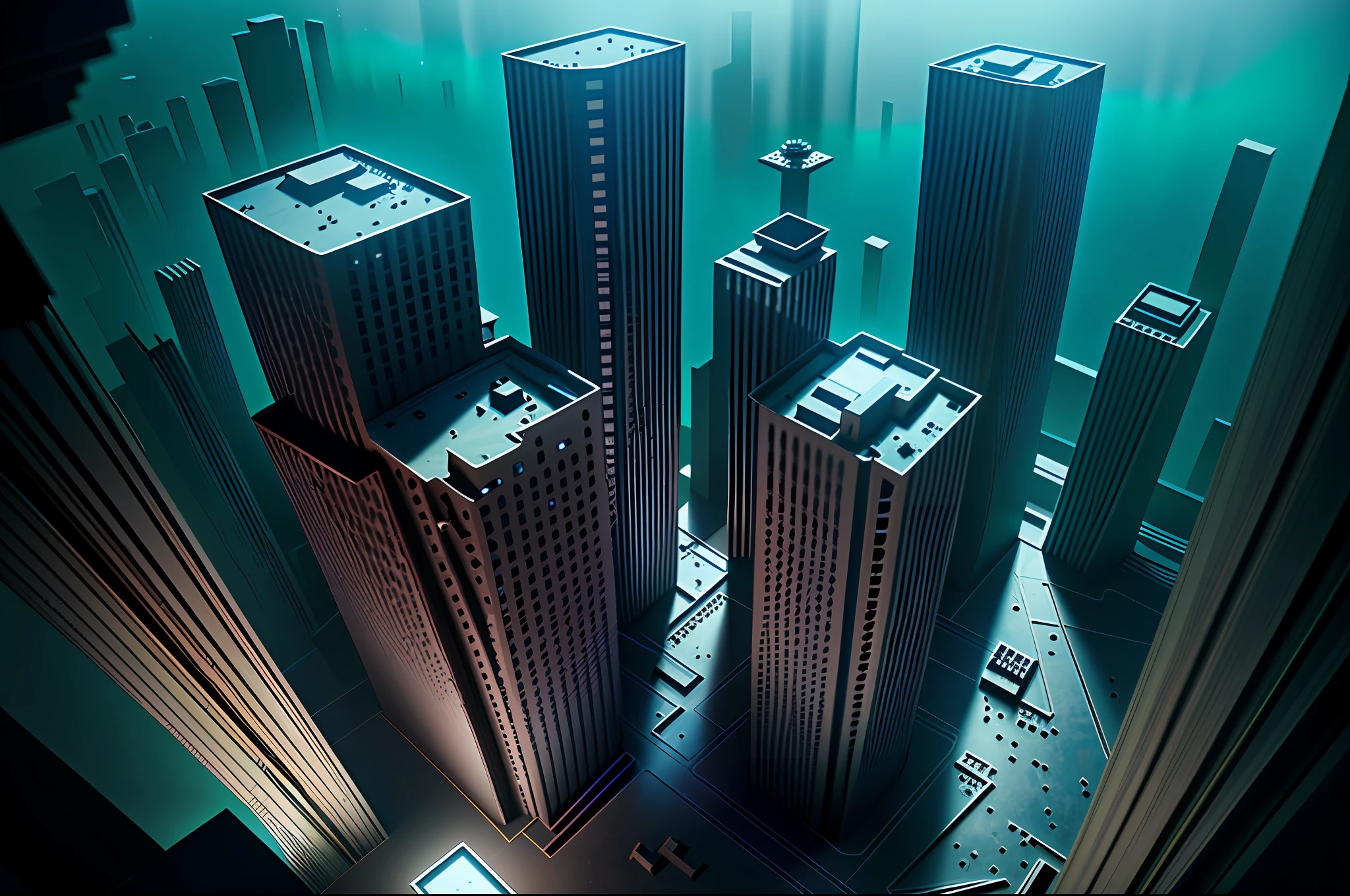 medium shot, from above, image of uninhabited mega-city is no light, intricate surface detail, (no city lighting:1.8), (aging:1.2), 100 years into the future, (lights out:1.4) solemnity atmosphere, (broken homes walls:1.2), (broken windows:1.3), melancholy, epic composition, haze mist, moon night, perfection, hyper real, ultra fine detailed skin, ultra quality, cinematic still, 16k, conceptual contrast, natural lighting, intricate surface detail, oil painting, dark fantasy,