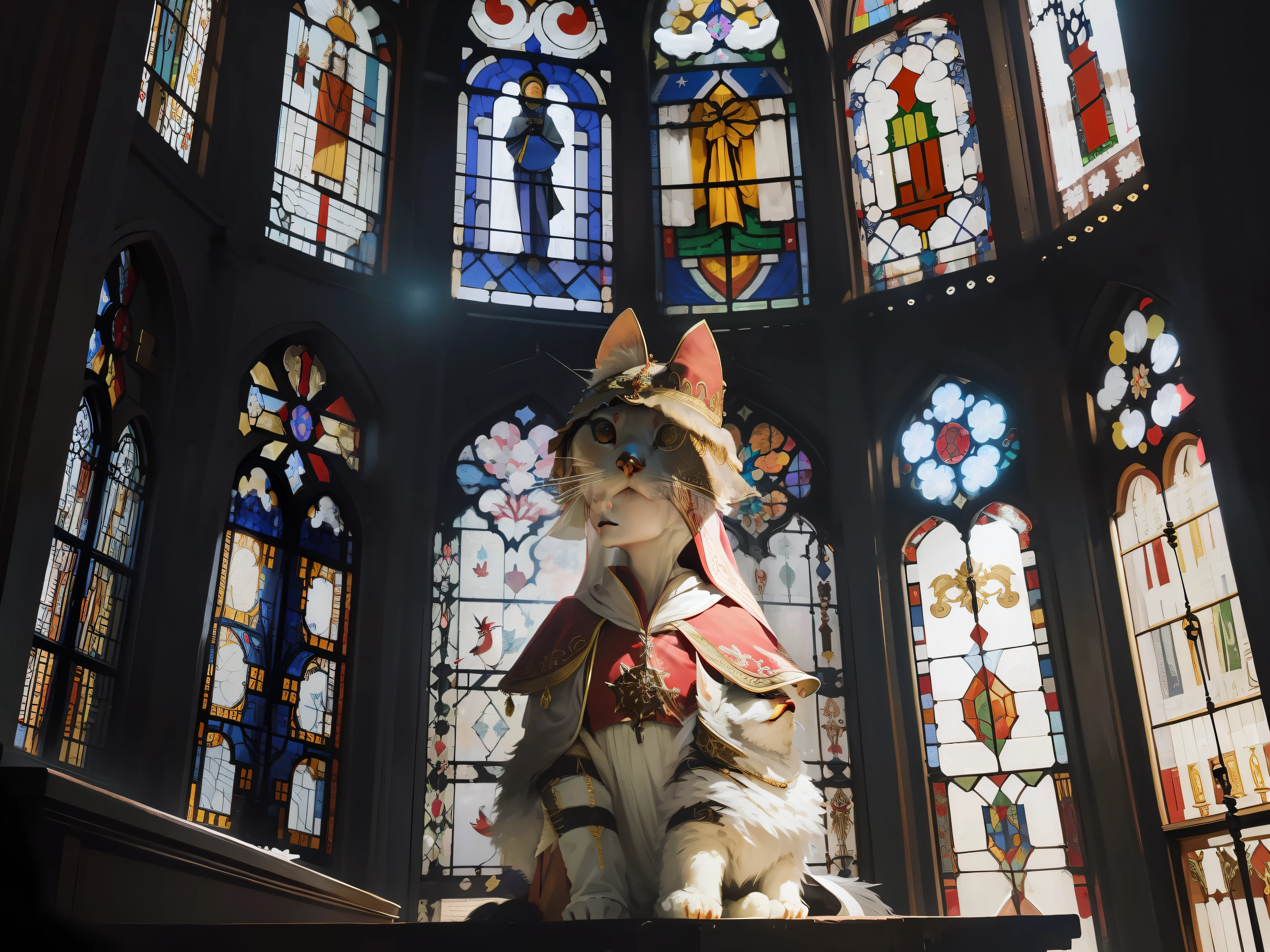 Put on a medieval cardinal's costume、Gorgeous costumes、gold embroidery、Solemn。