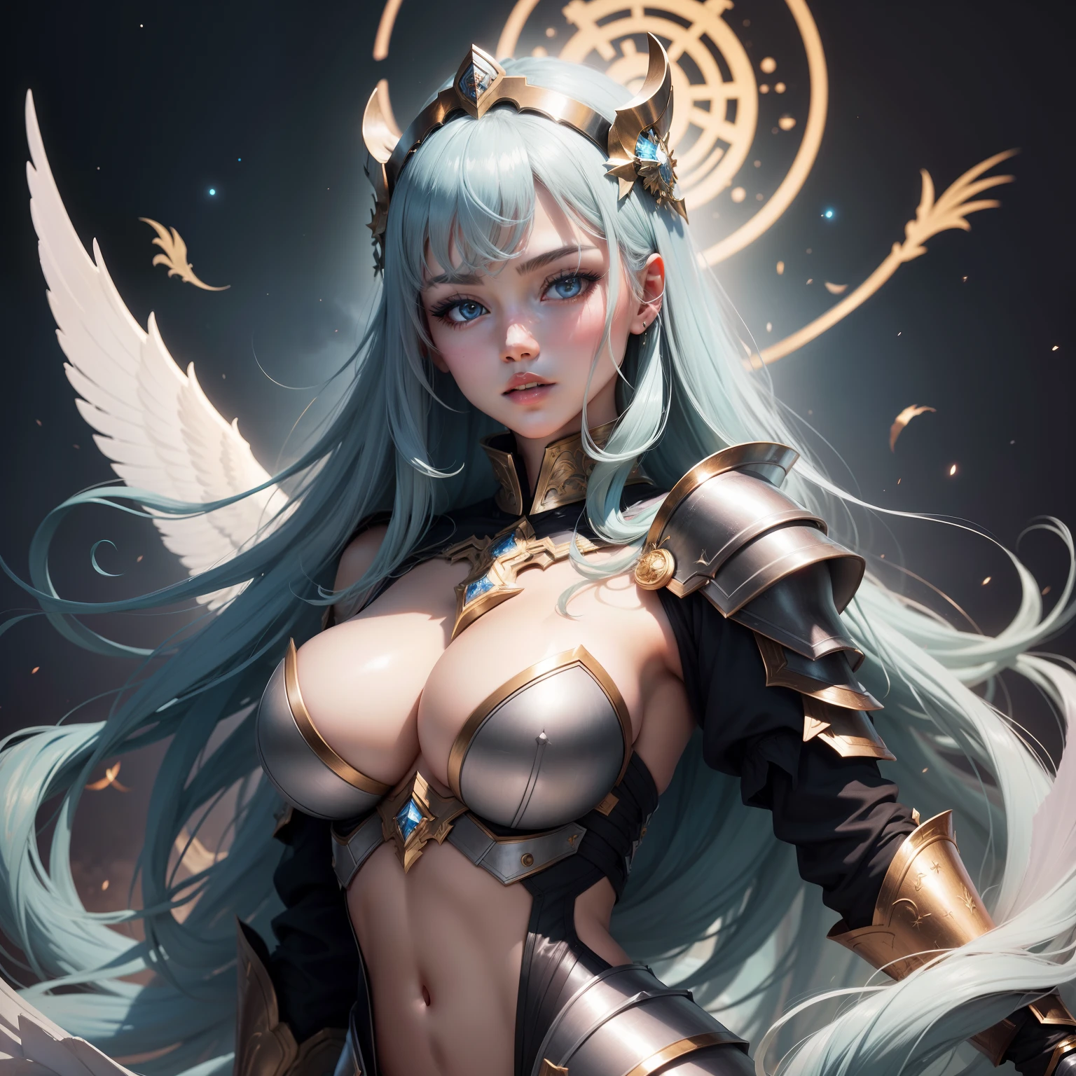Holy celestial goddess, sexy but armored. Masterpiece, solo, 1girl, high-quality