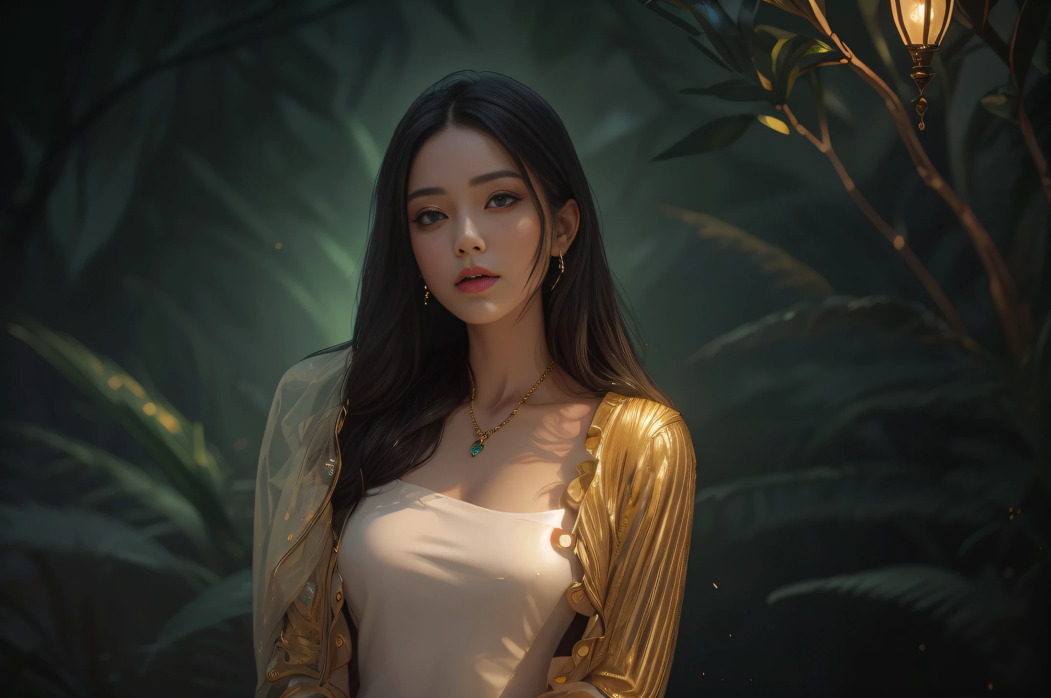 tmasterpiece，Highest image quality，Beautiful bust of a royal lady，Delicate black hairstyle，Smaller chest shape，Sexy wheat color，Emerald eyes clear，Embellished with a dazzling array of intricate jewelry，super detailing，upscaled。